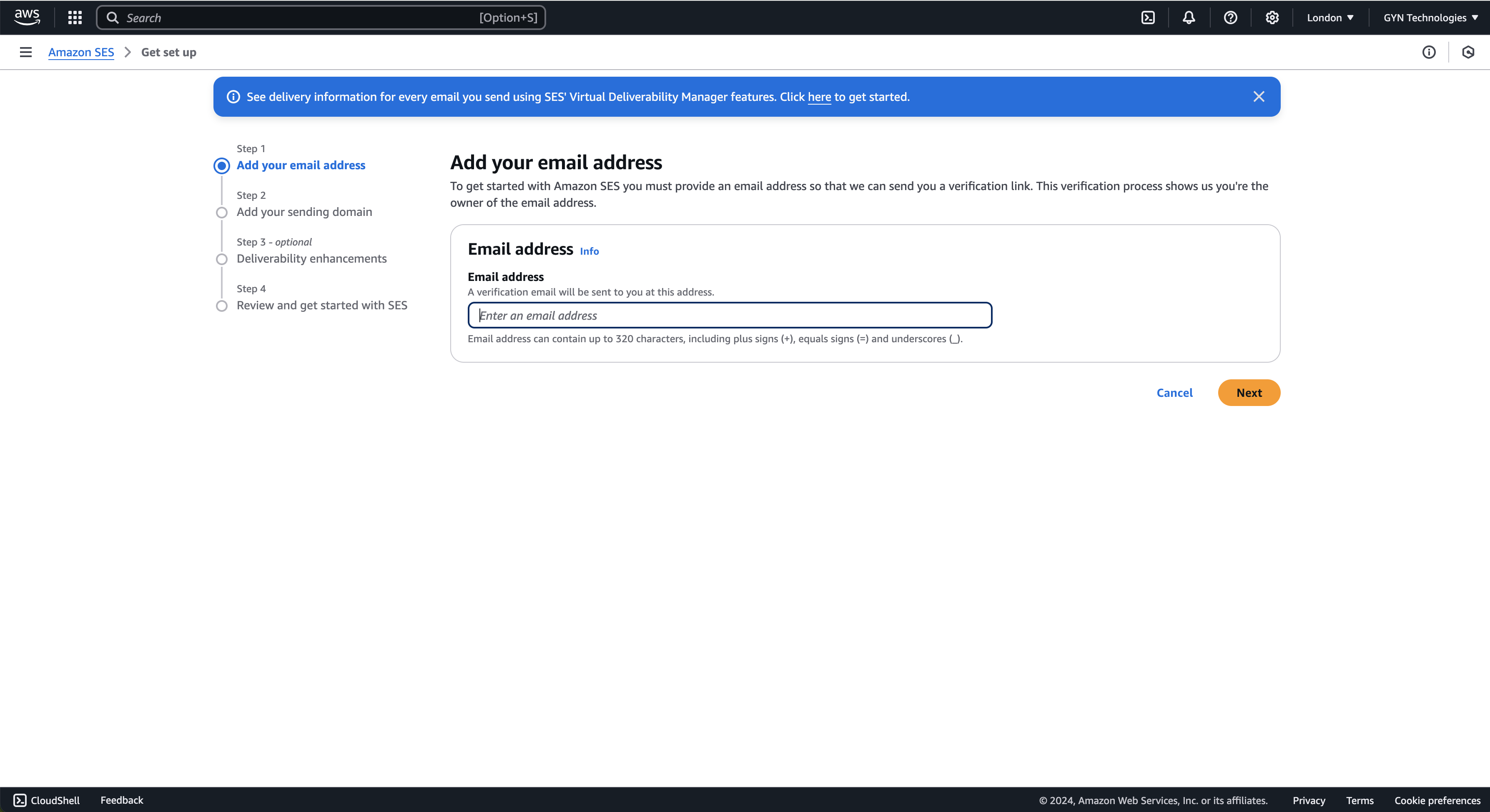 SES email address verification input field