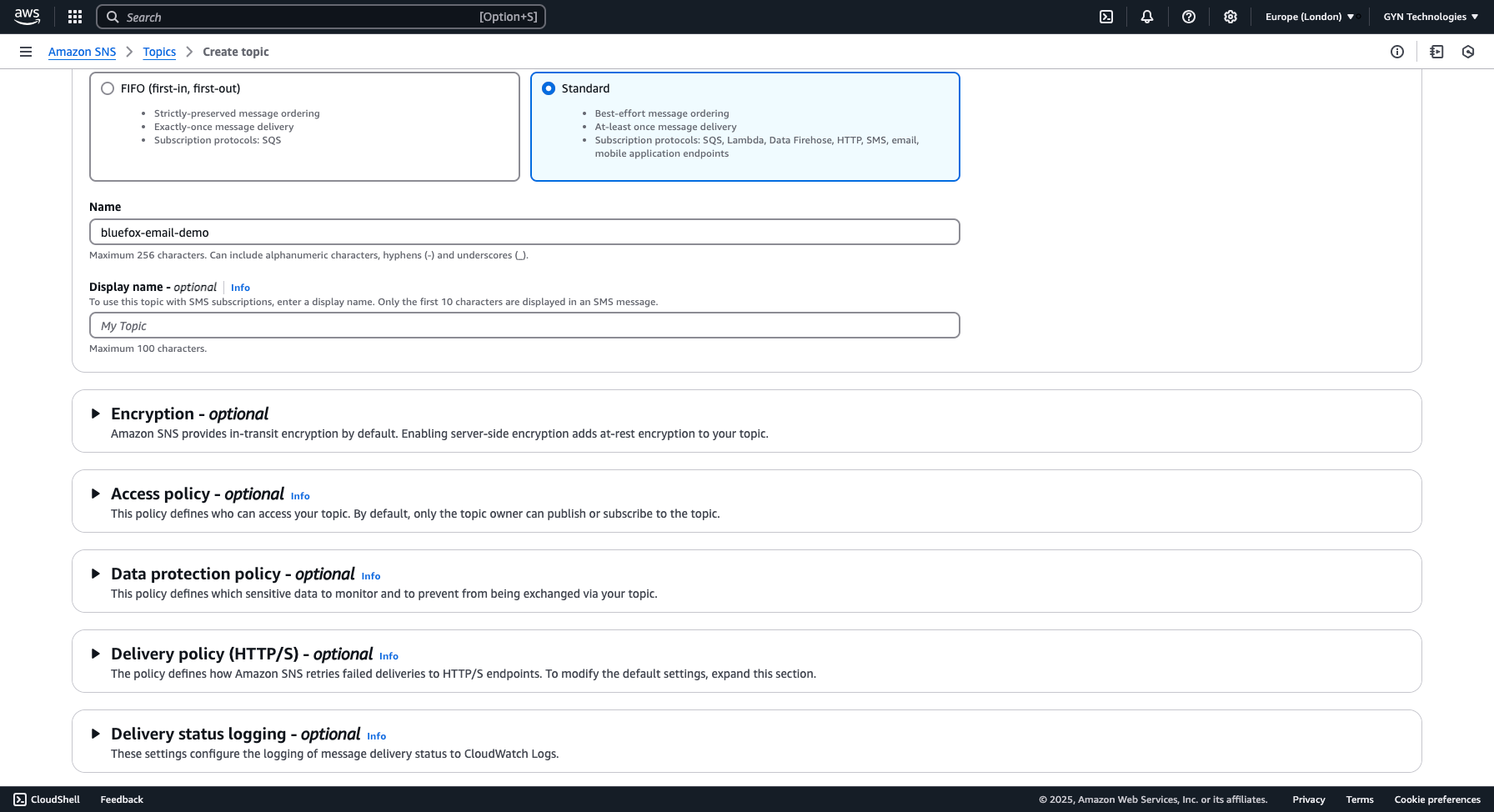 Delivery policy settings in Amazon SNS