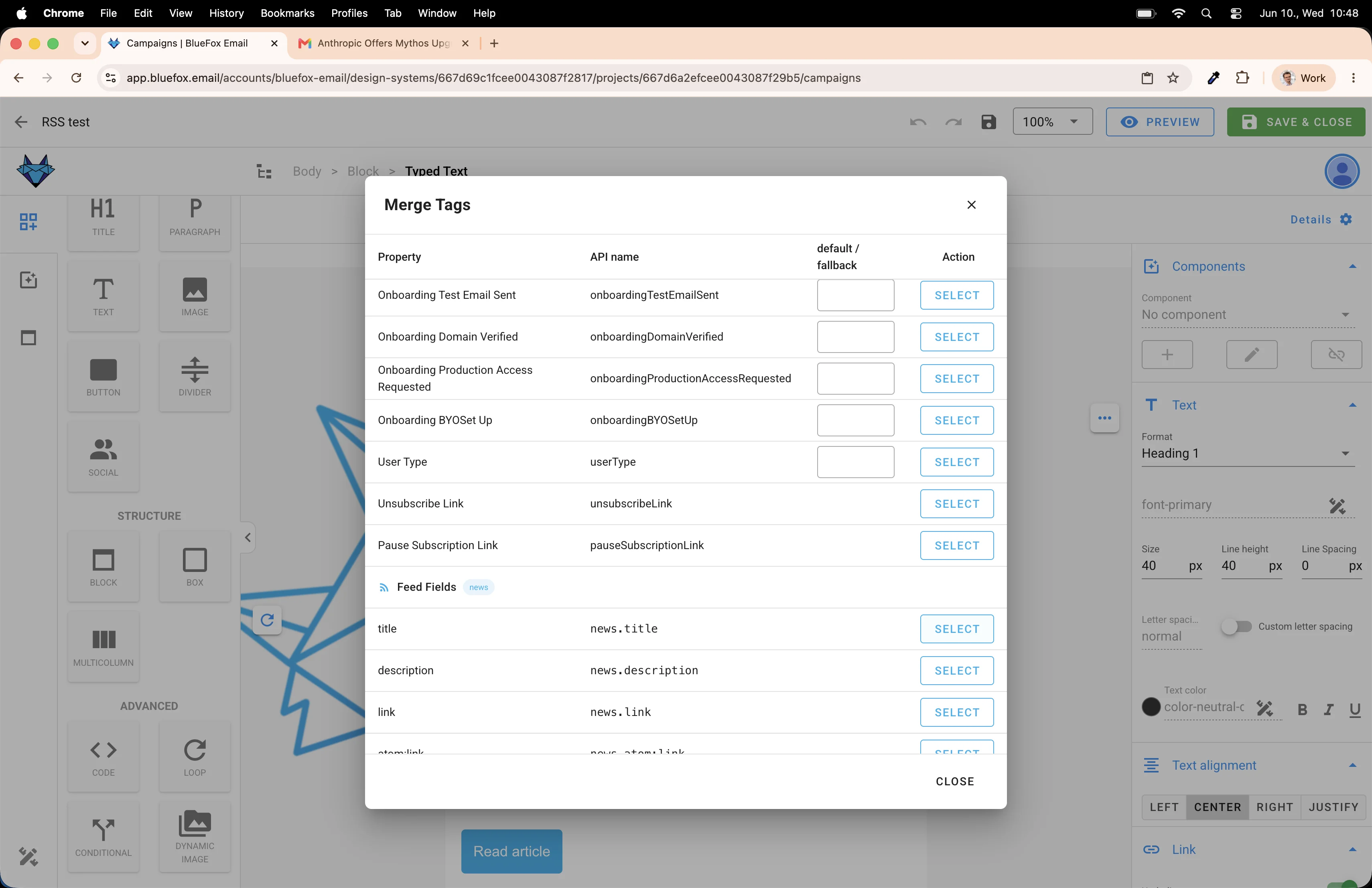 Select merge tag