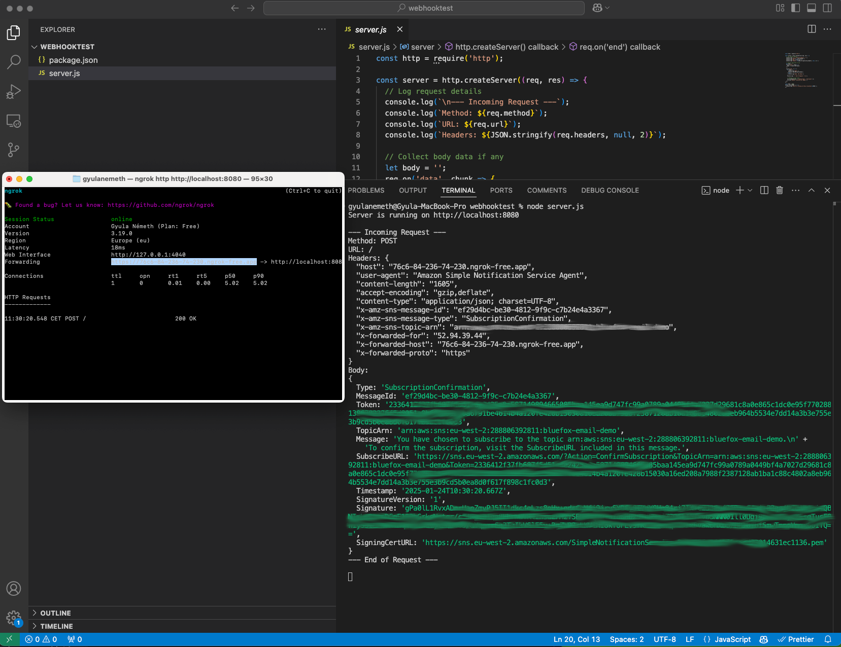 Example of SubscriptionConfirmation JSON payload