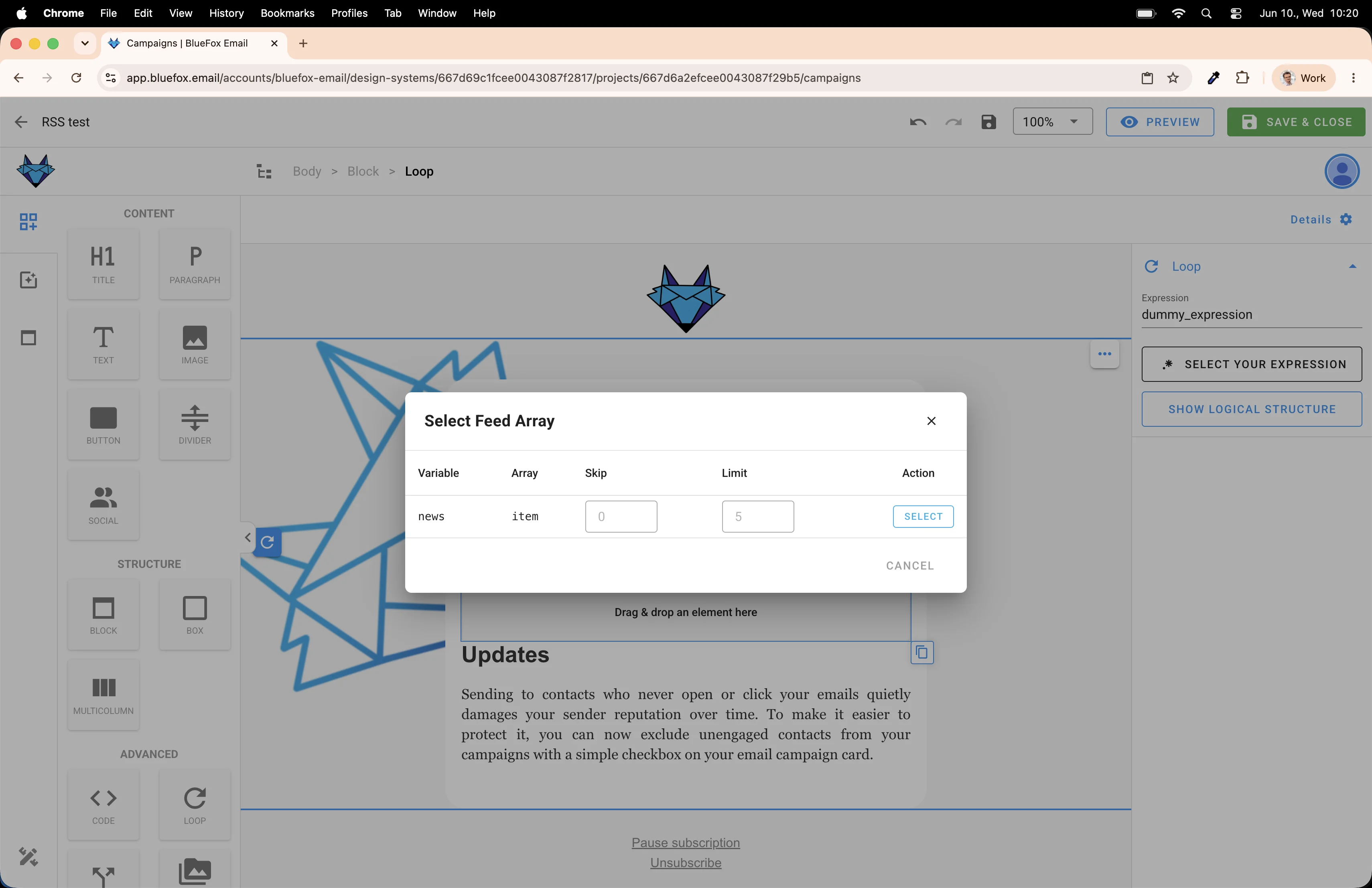 Loop element select expression