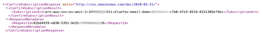 SNS subscription confirmation XML response