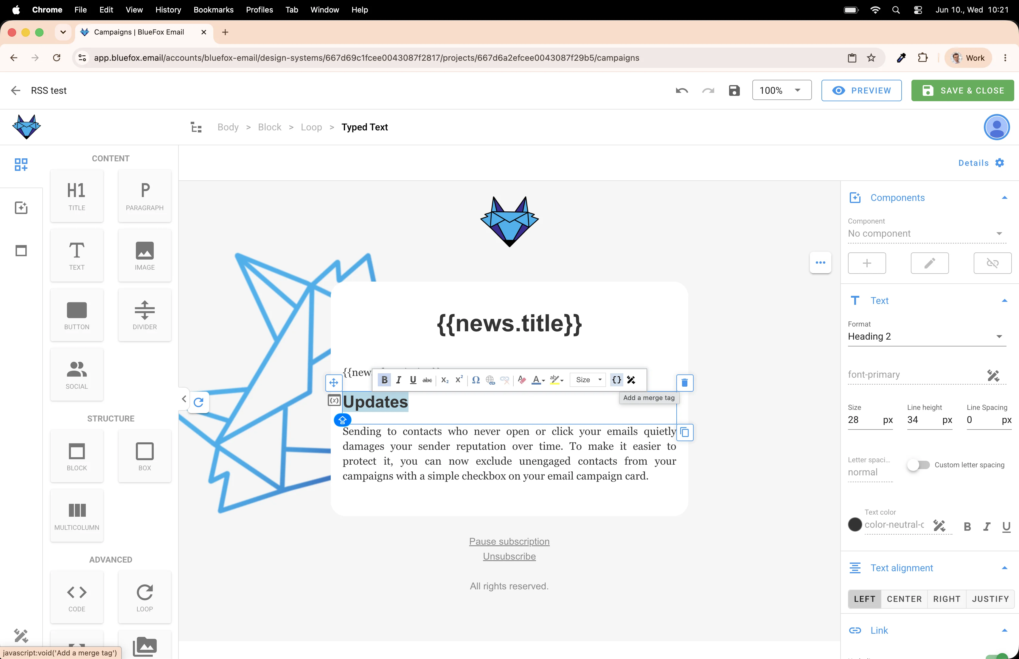 Click merge tag button