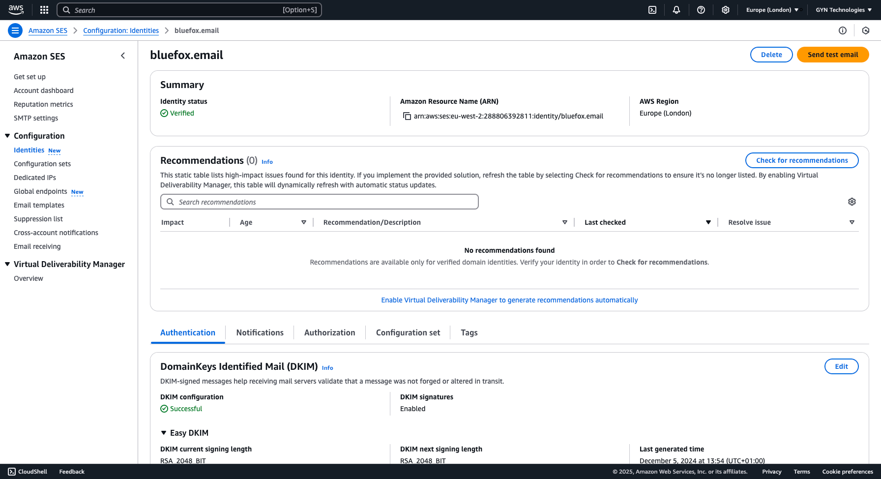 Selecting an SES sending identity