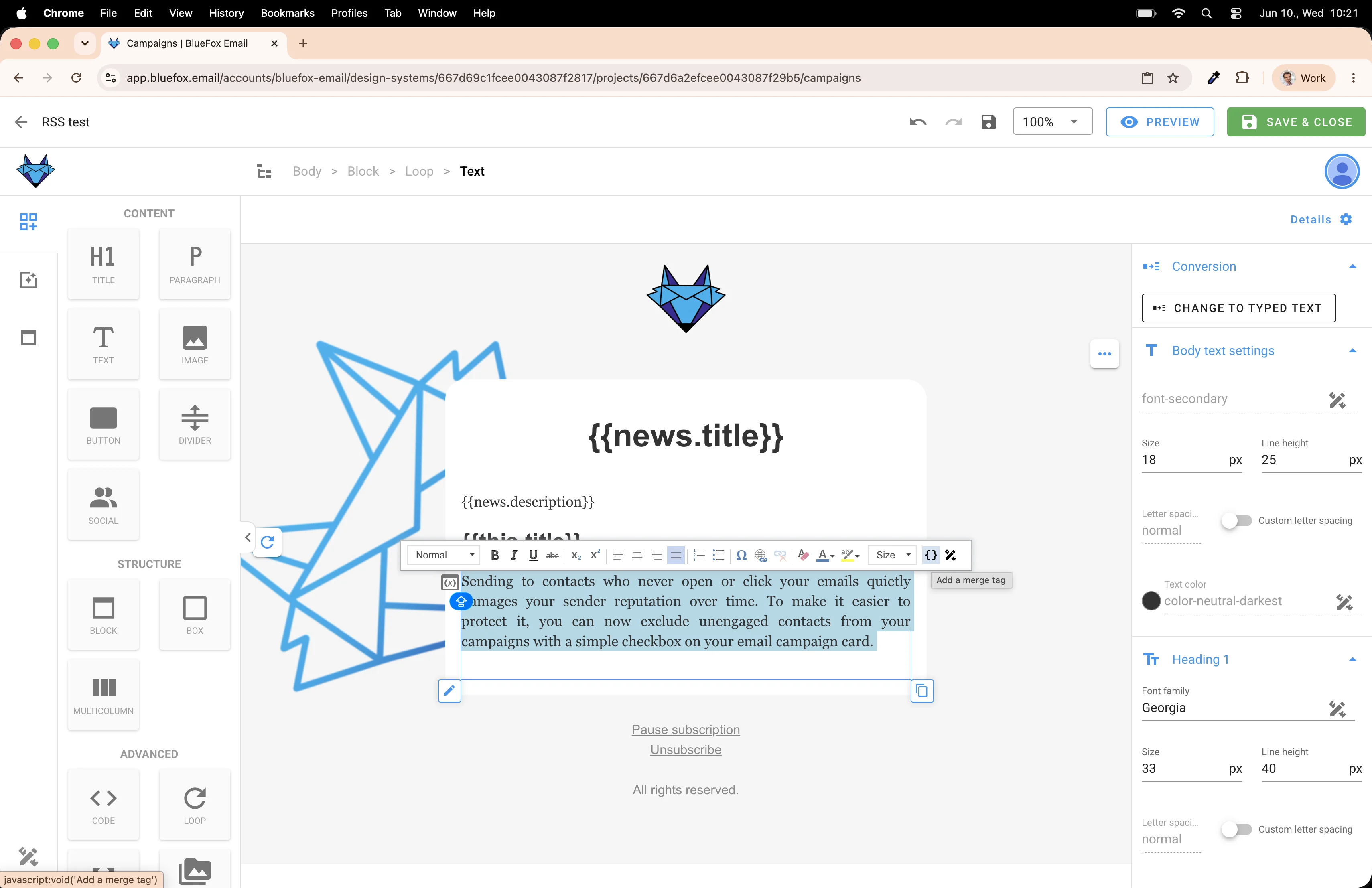 Drop paragraph into loop