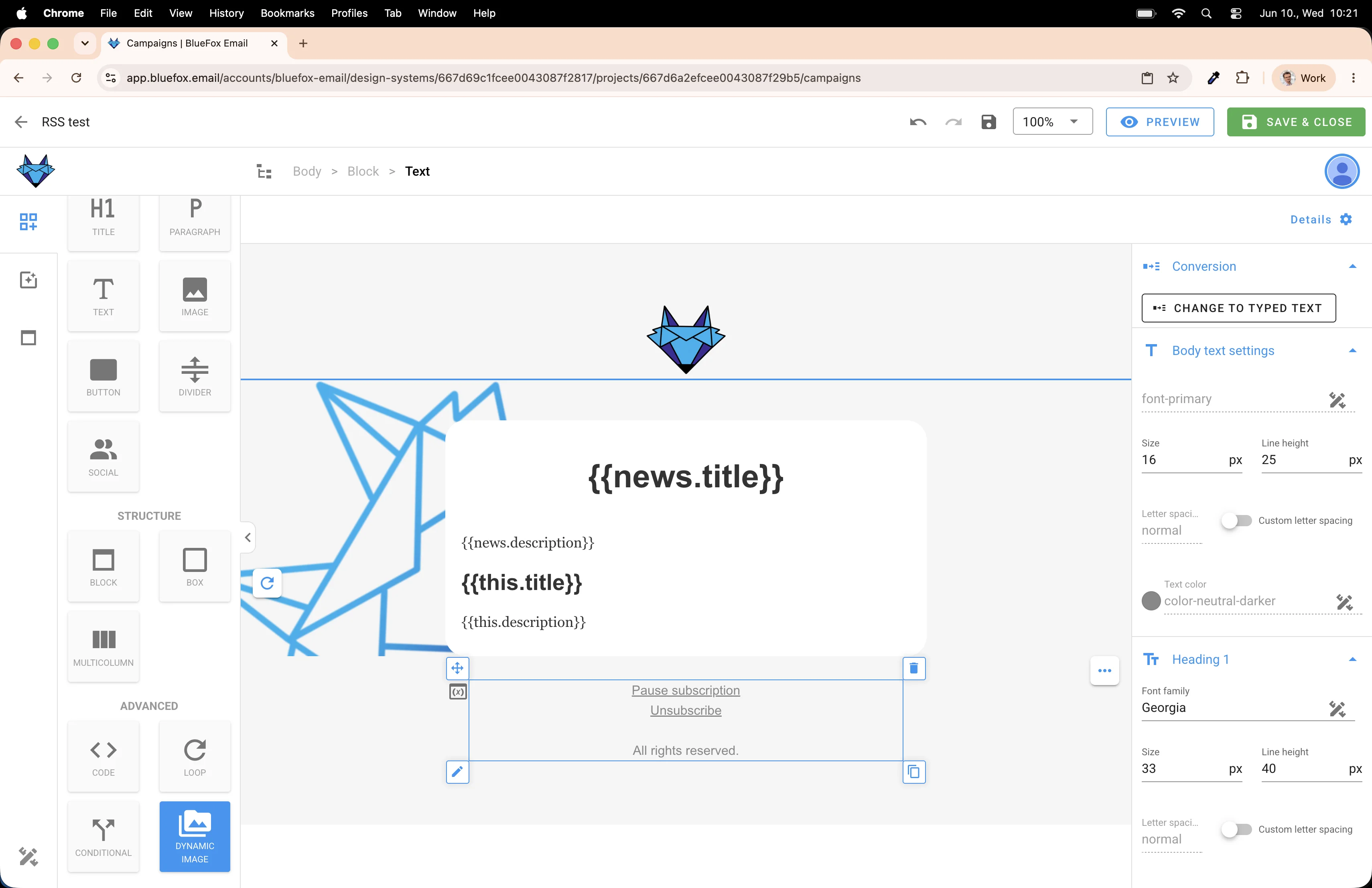 Use description merge tag