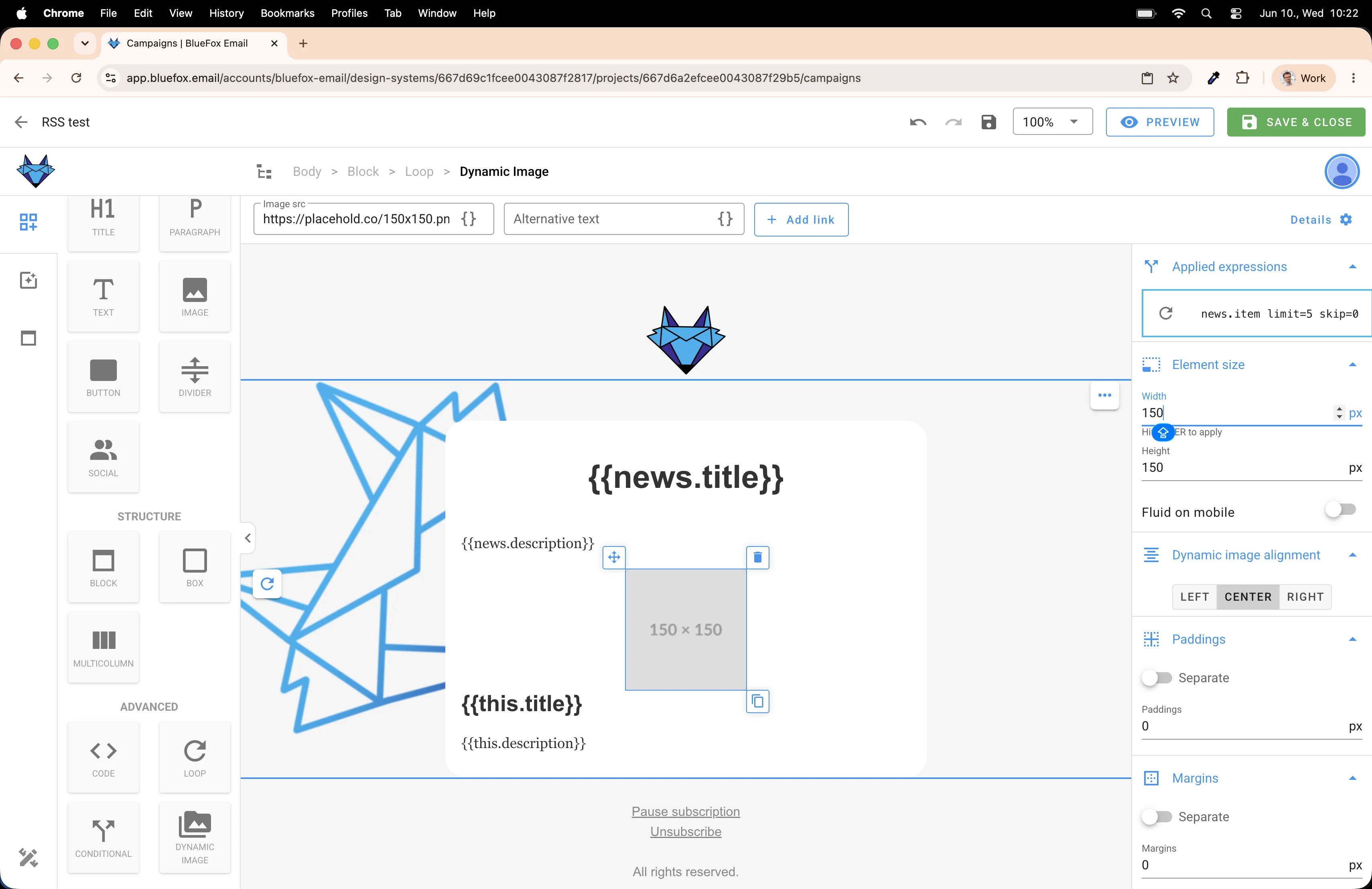 Drop dynamic image into loop