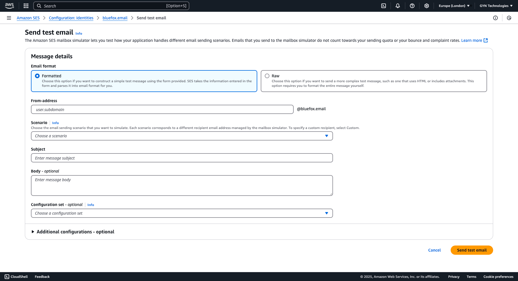 AWS SES test email form