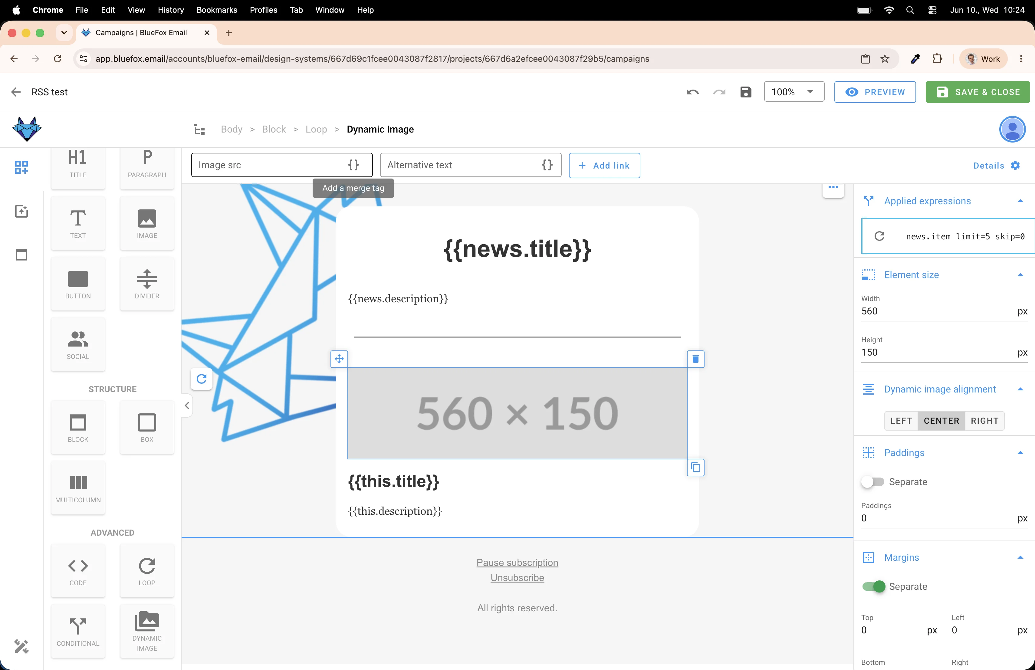 Add link with merge tag
