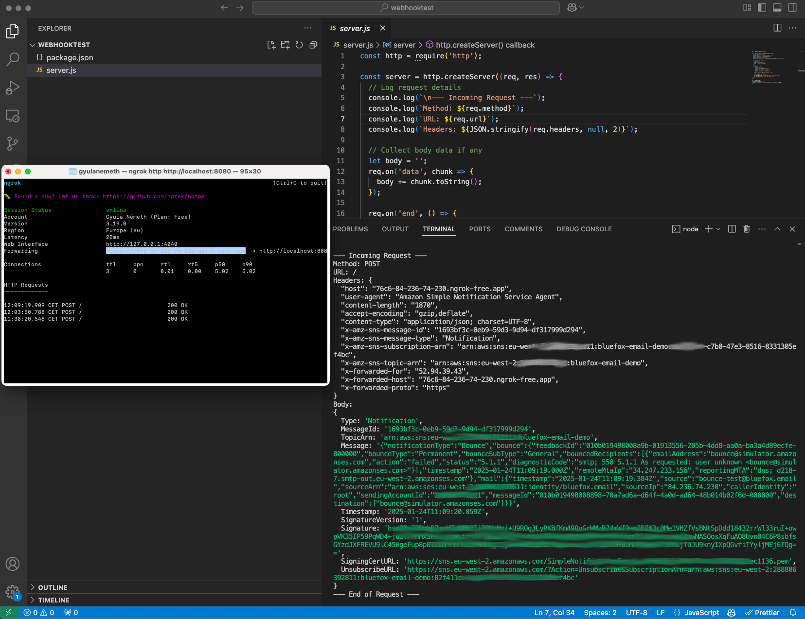 AWS SNS notification JSON payload