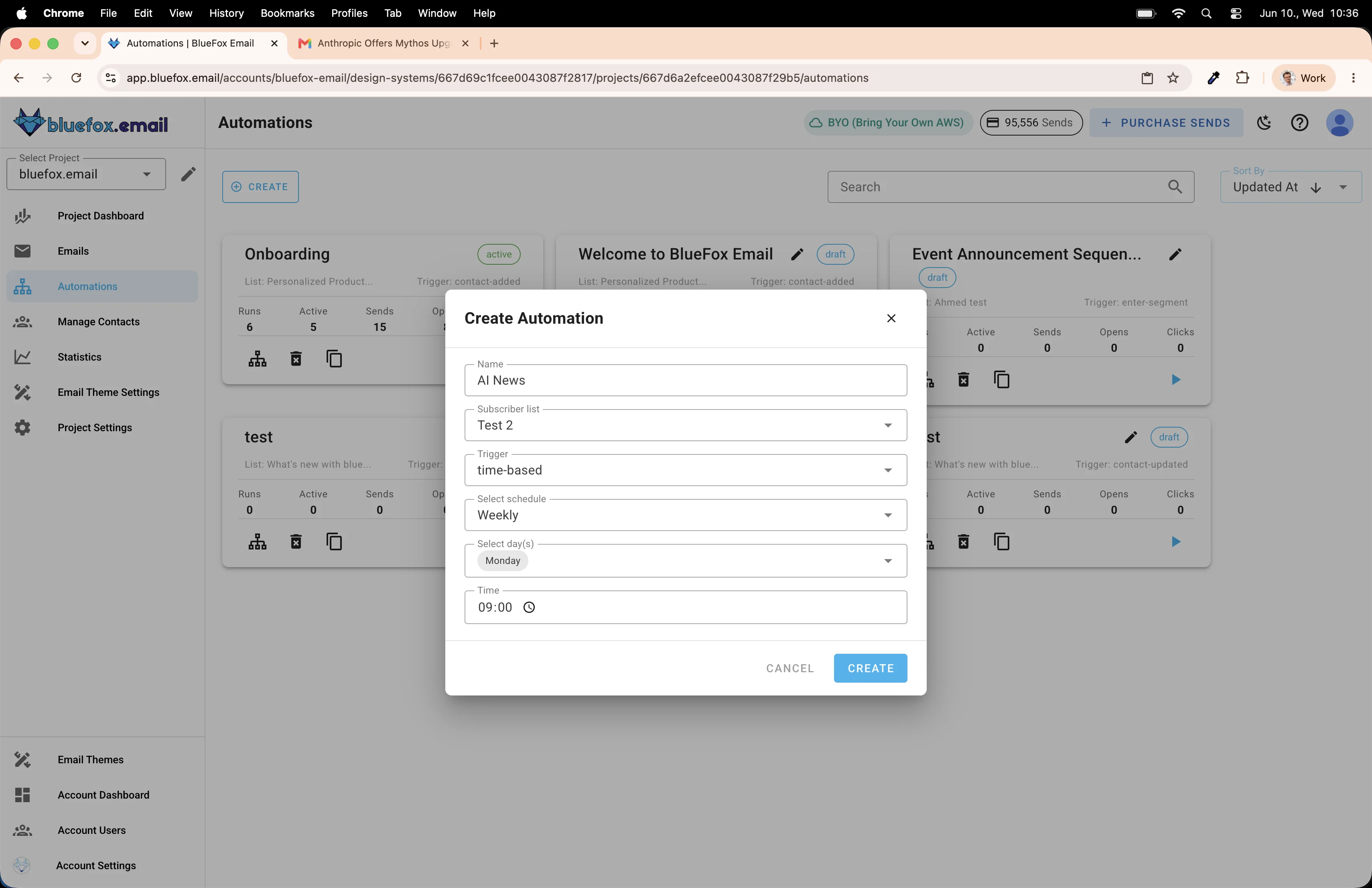 Create automation with time based trigger weekly on mondays at nine