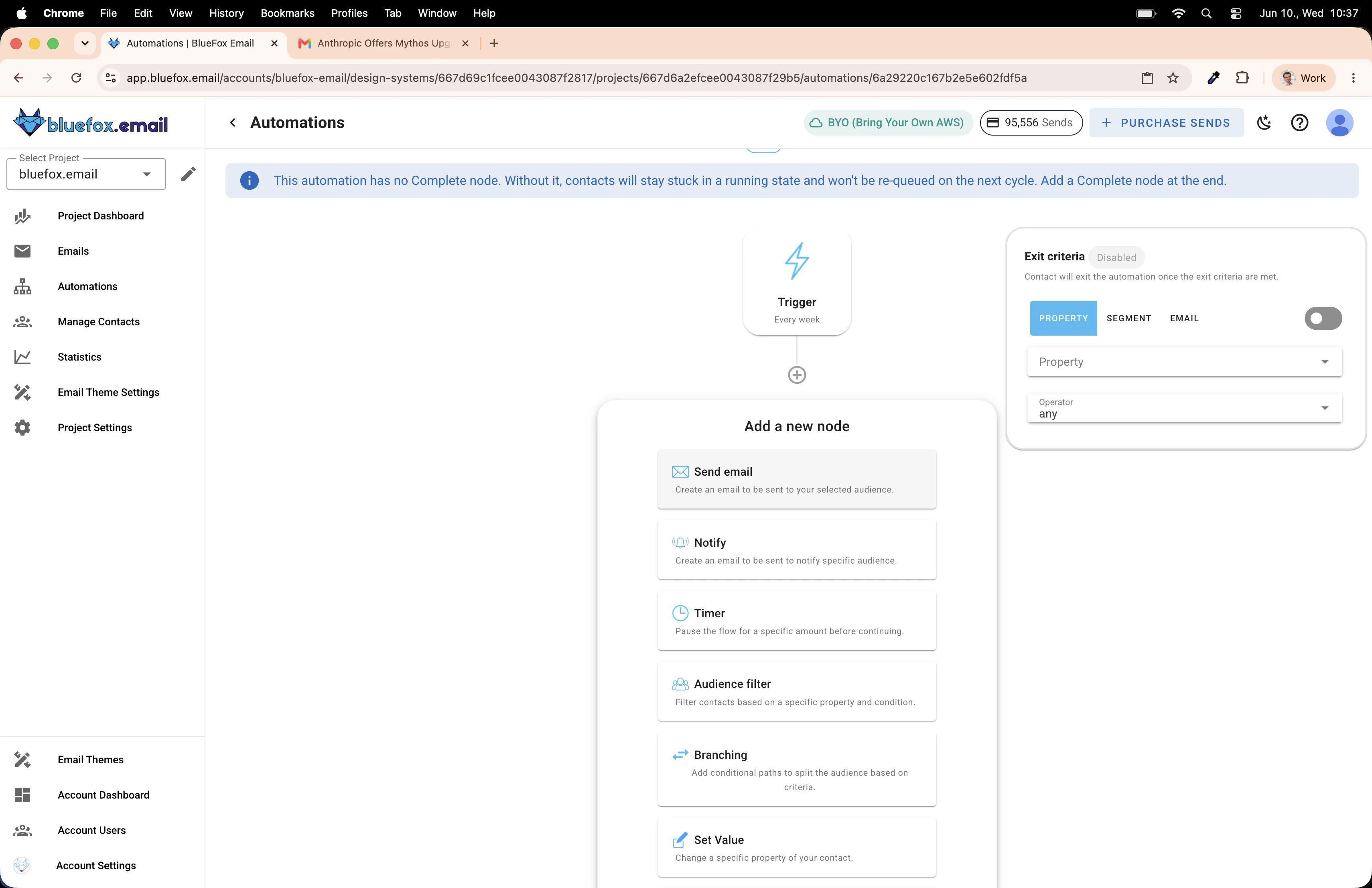 Automation editor select send email