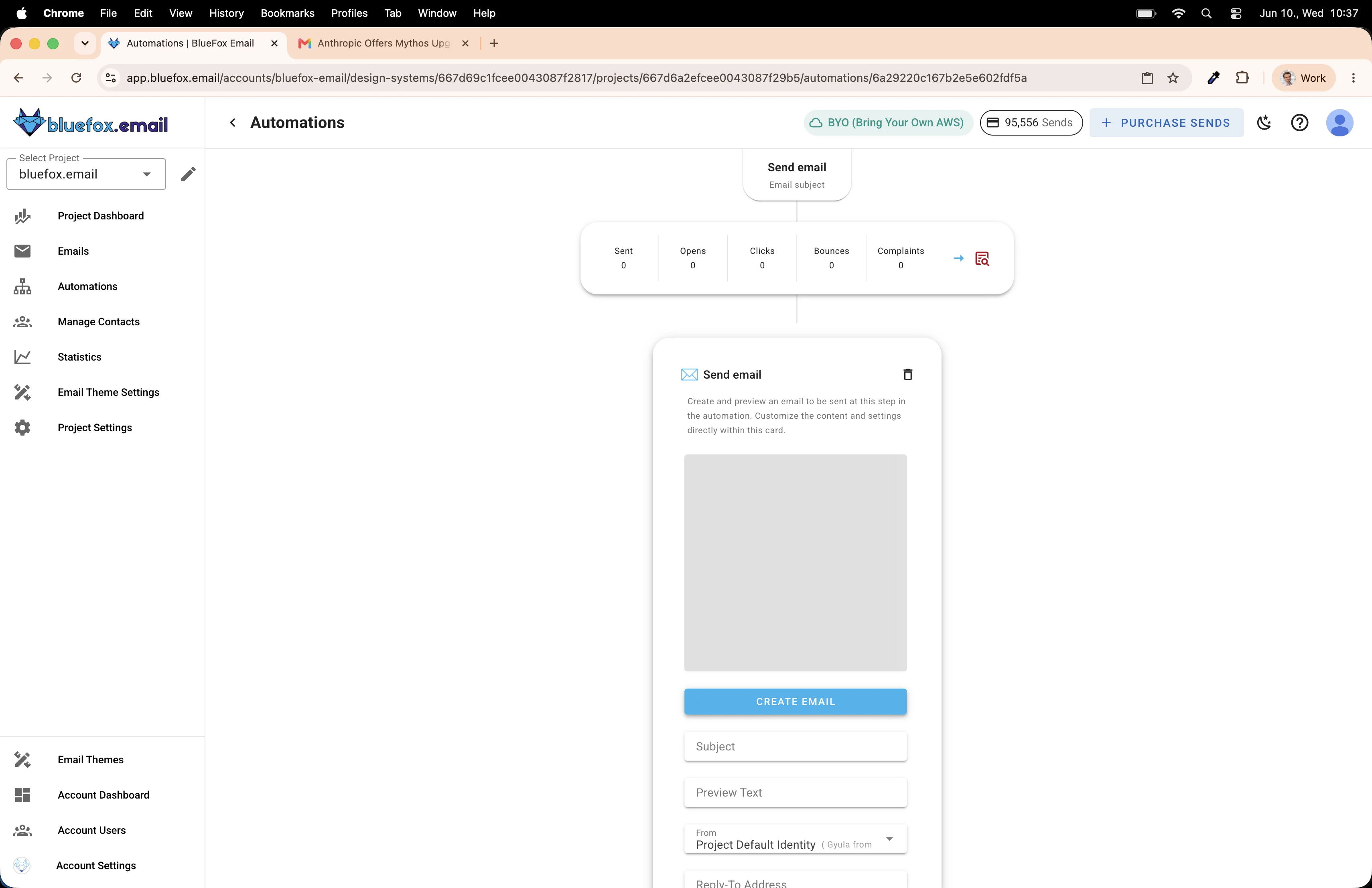 Automation editor click on create email