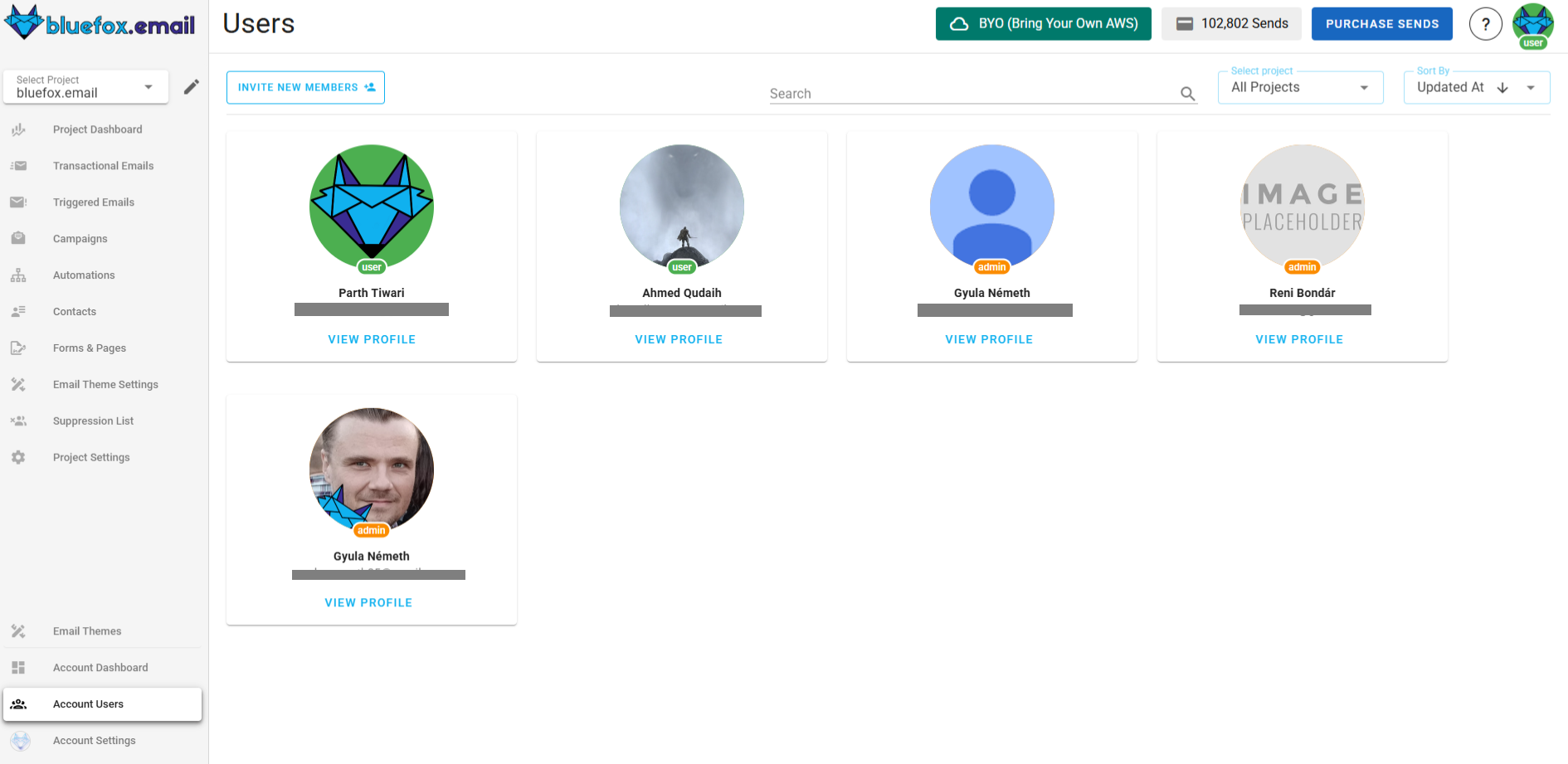 bluefox email account user roles