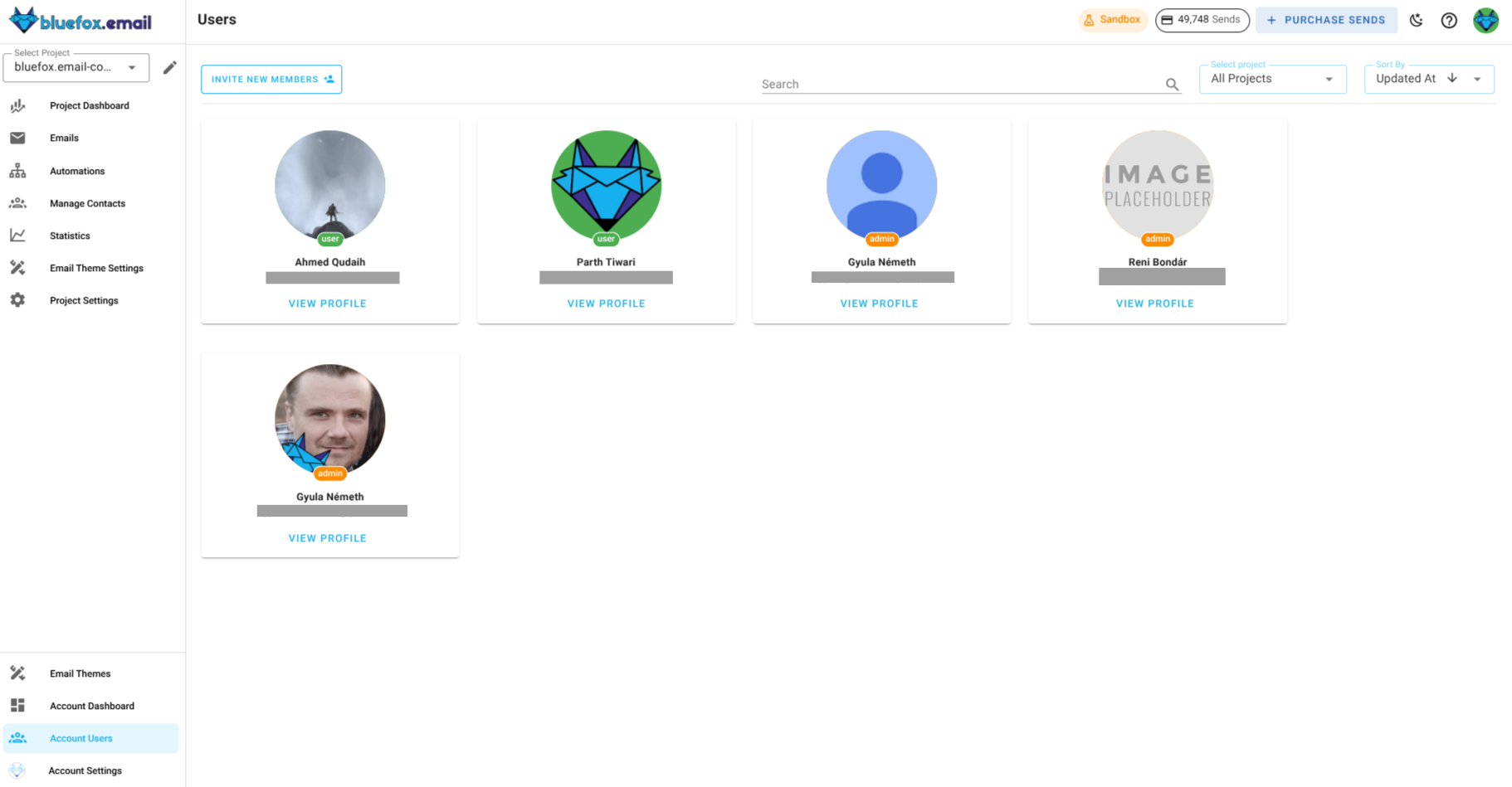 bluefox email account user roles