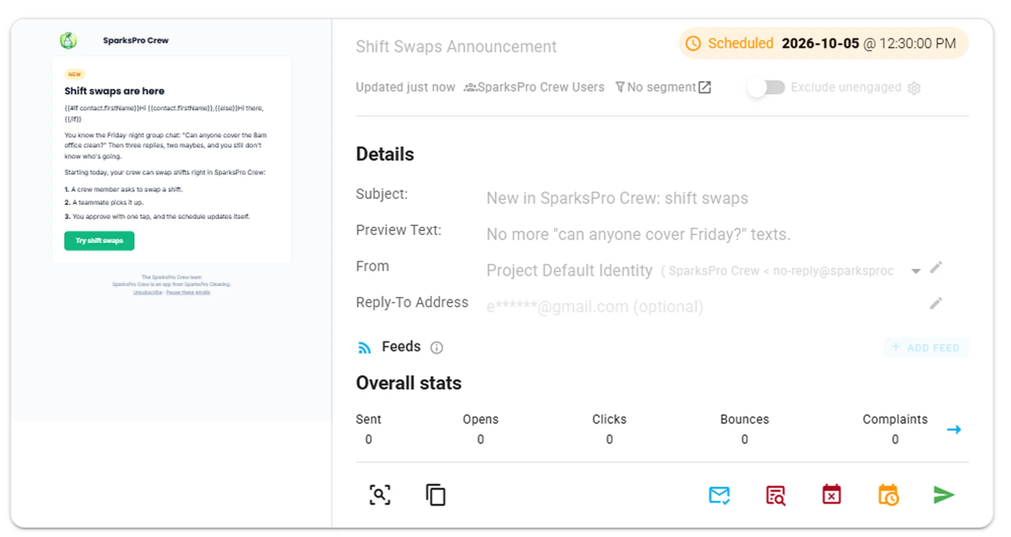 The campaign in the BlueFox Email dashboard with a "Scheduled" badge for October 5, 2026.