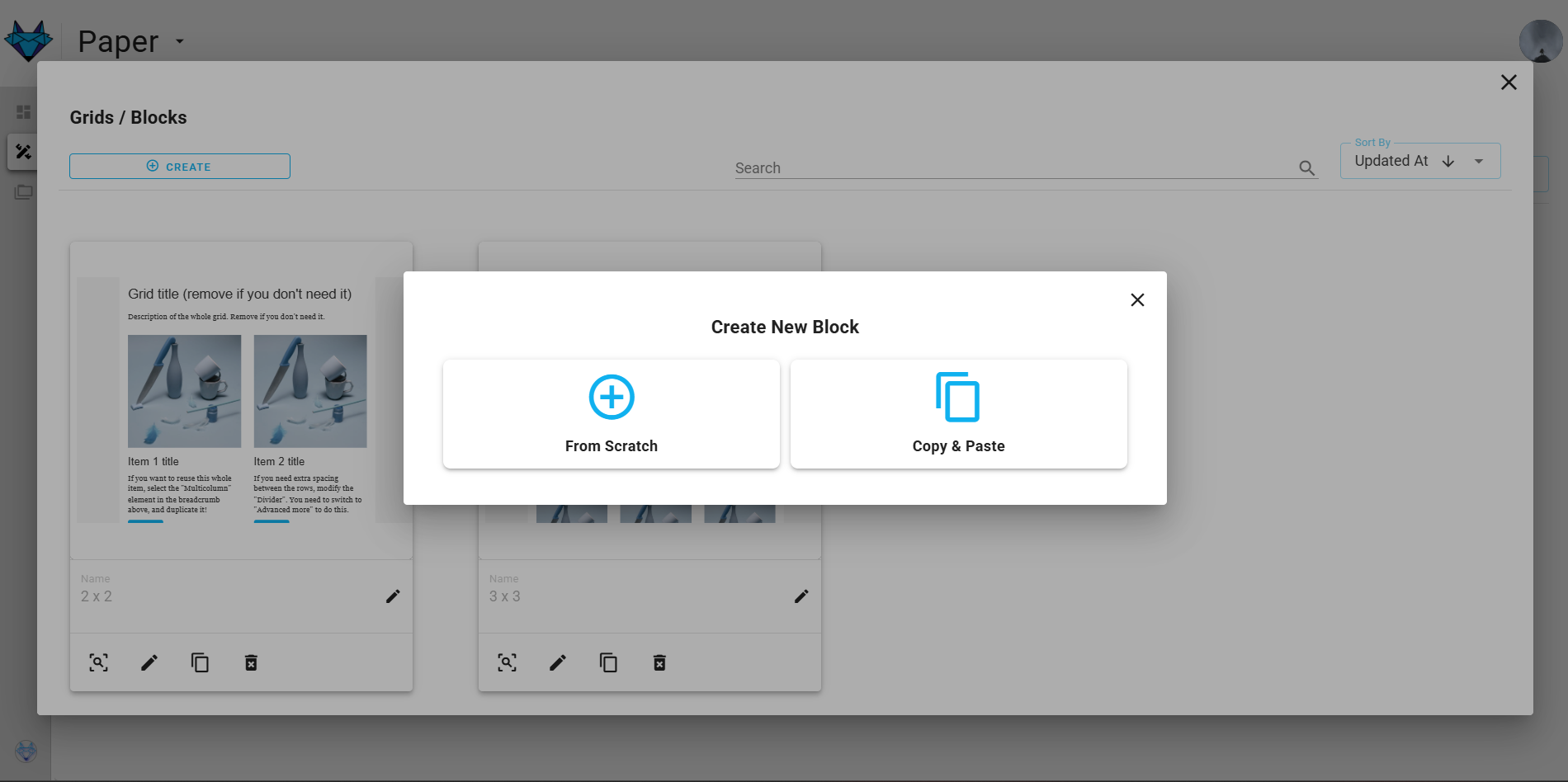 A screenshot of the design system create dialog card.