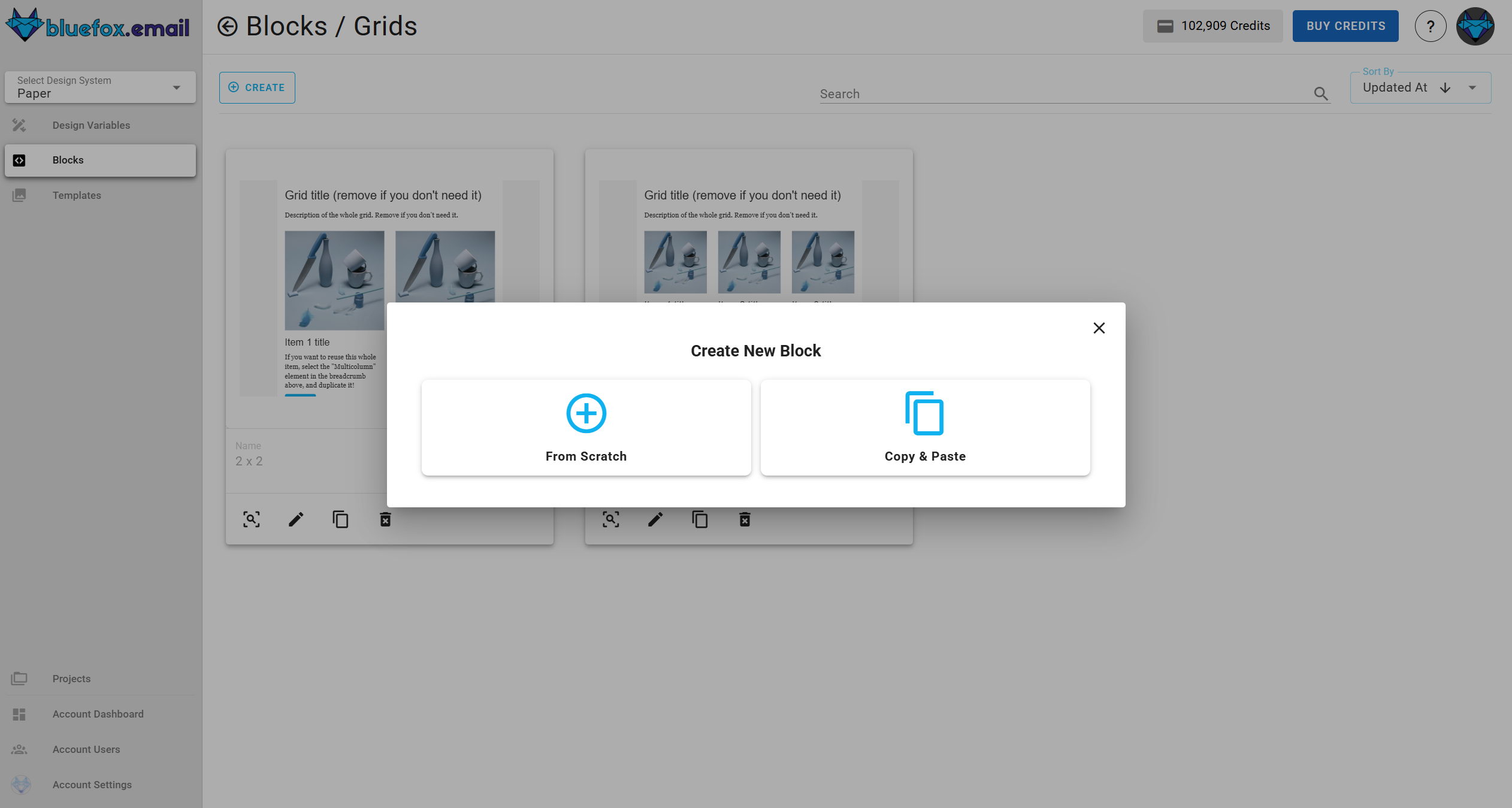 A screenshot of the design system create dialog card.