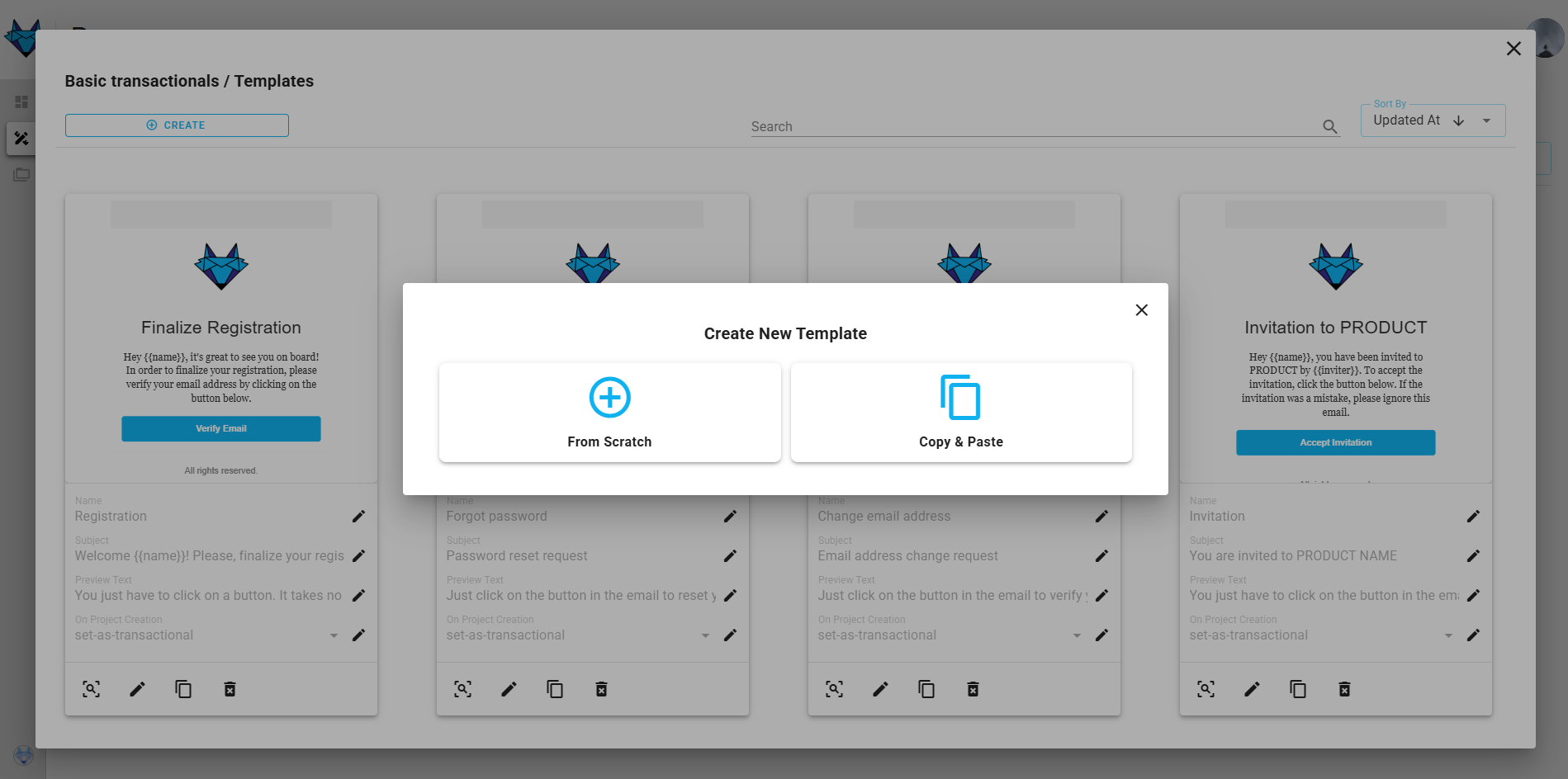 A screenshot of the design system create dialog card.