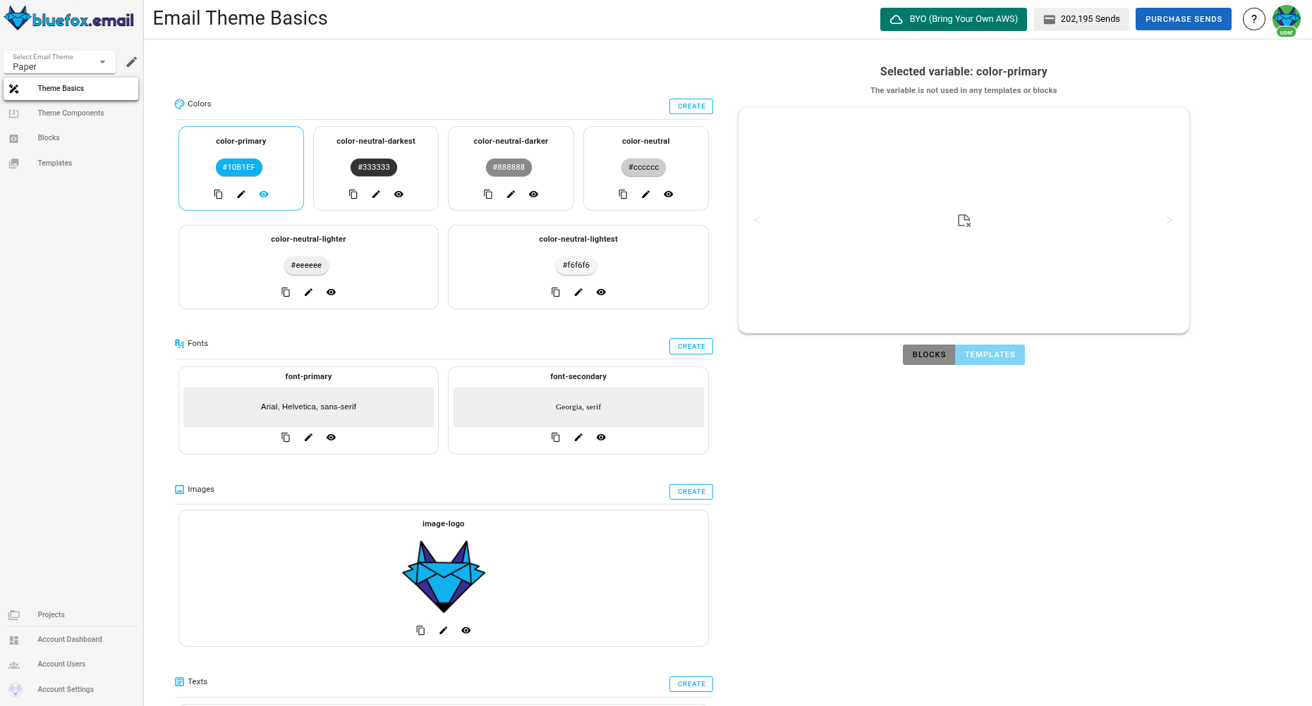A screenshot of the design system variables section.