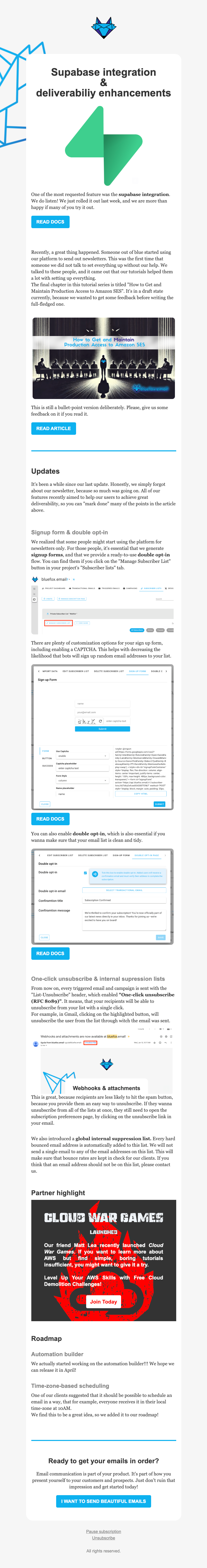 Example of a longer newsletter with clear structure, headings, visuals, and multiple CTAs, making it easy to scan.