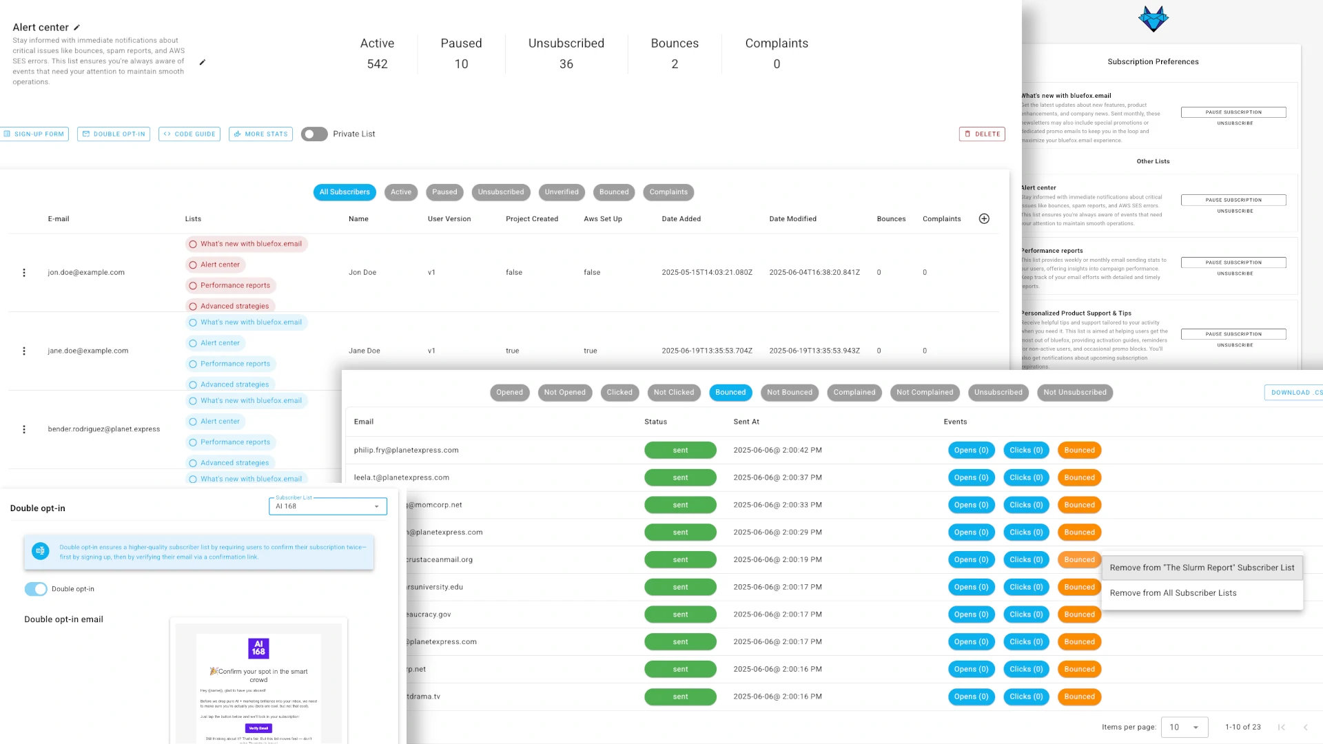 List management screens