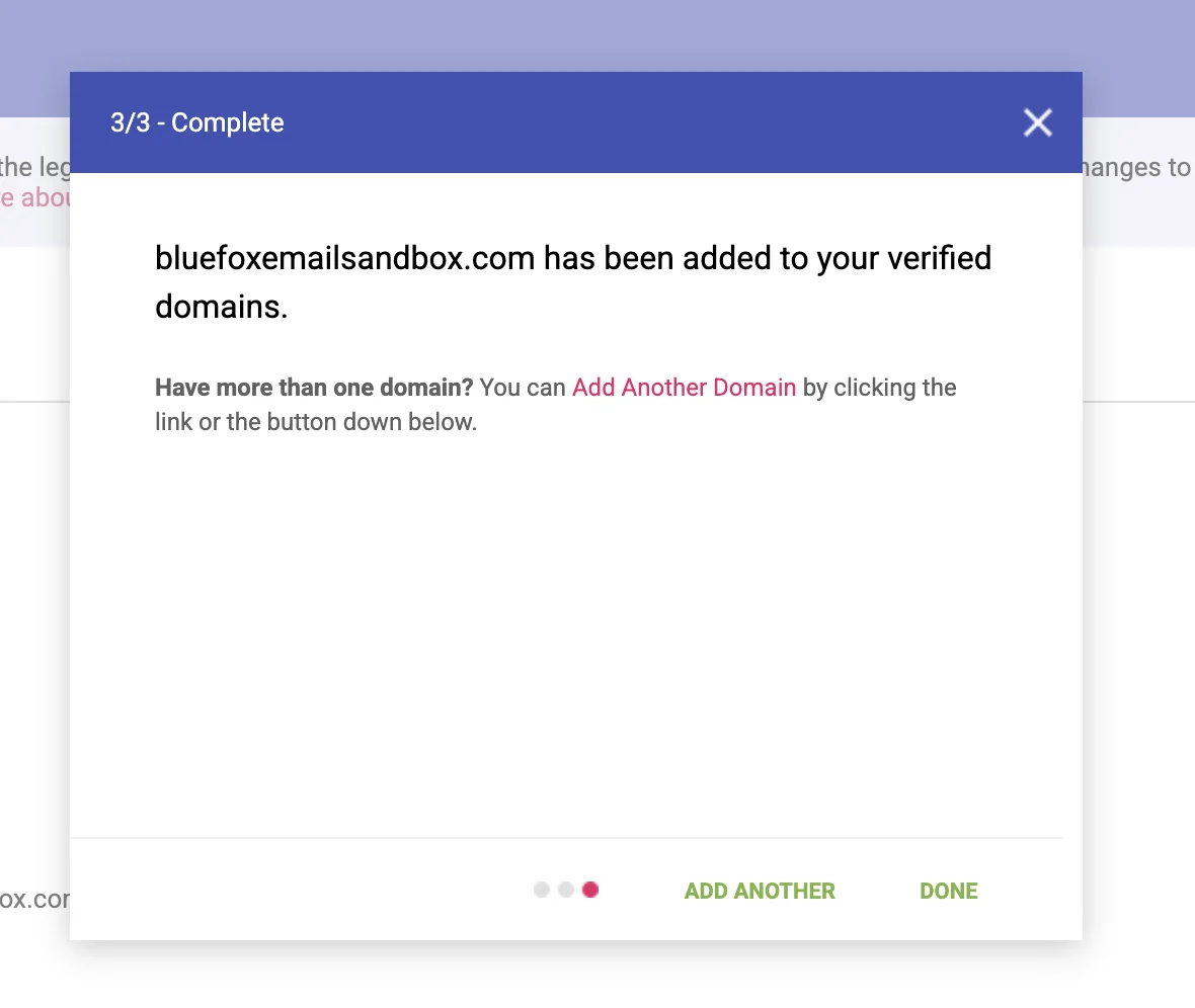 Google Postmaster Tools confirming the domain has been added to your verified domains