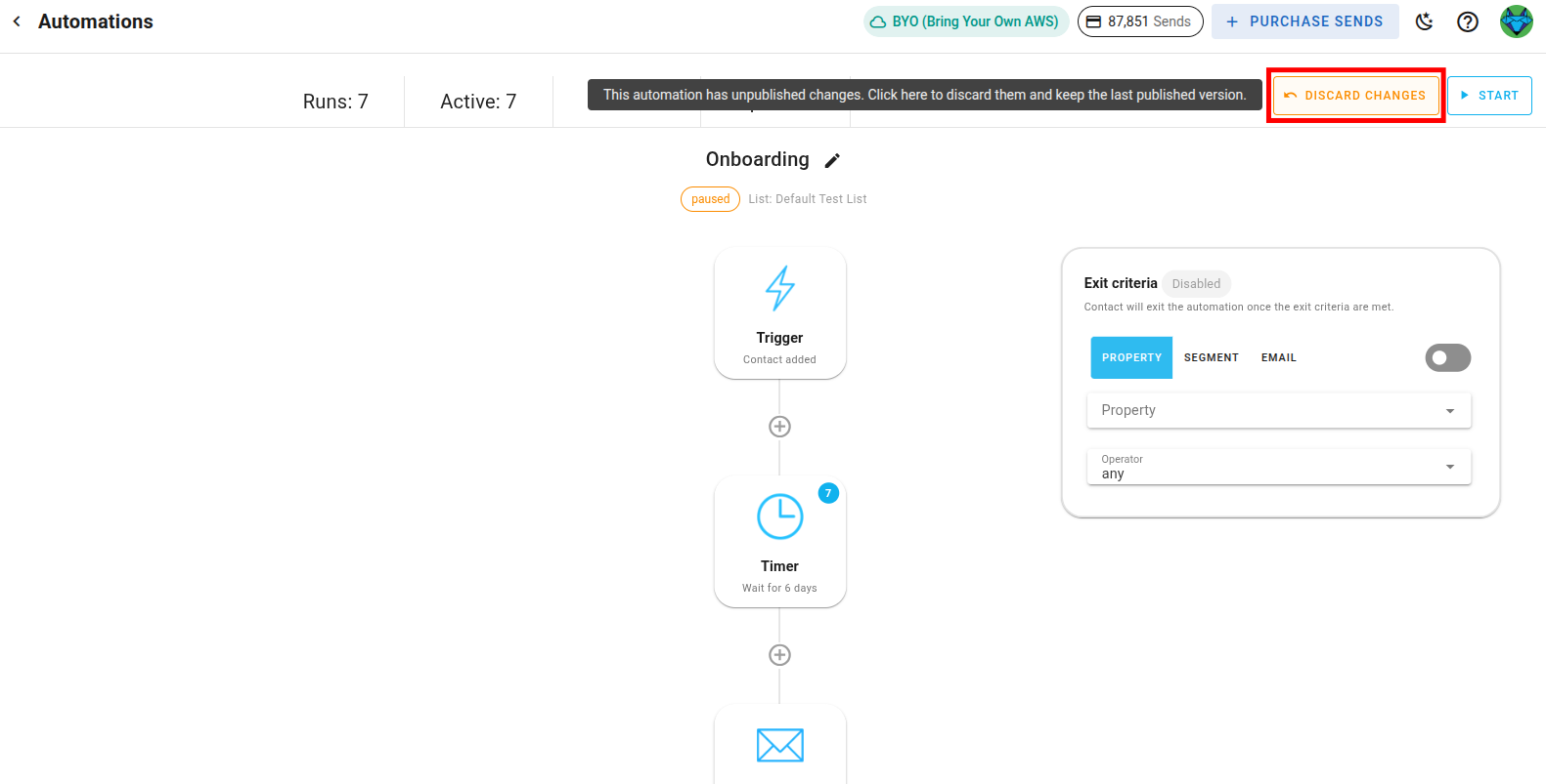 Automation discard changes button and tooltip Icon
