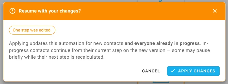 Automation resume dialog with unpublished changes Icon