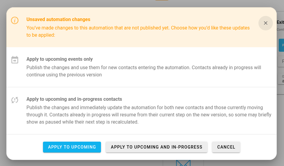 Automation resume dialog with unpublished changes Icon