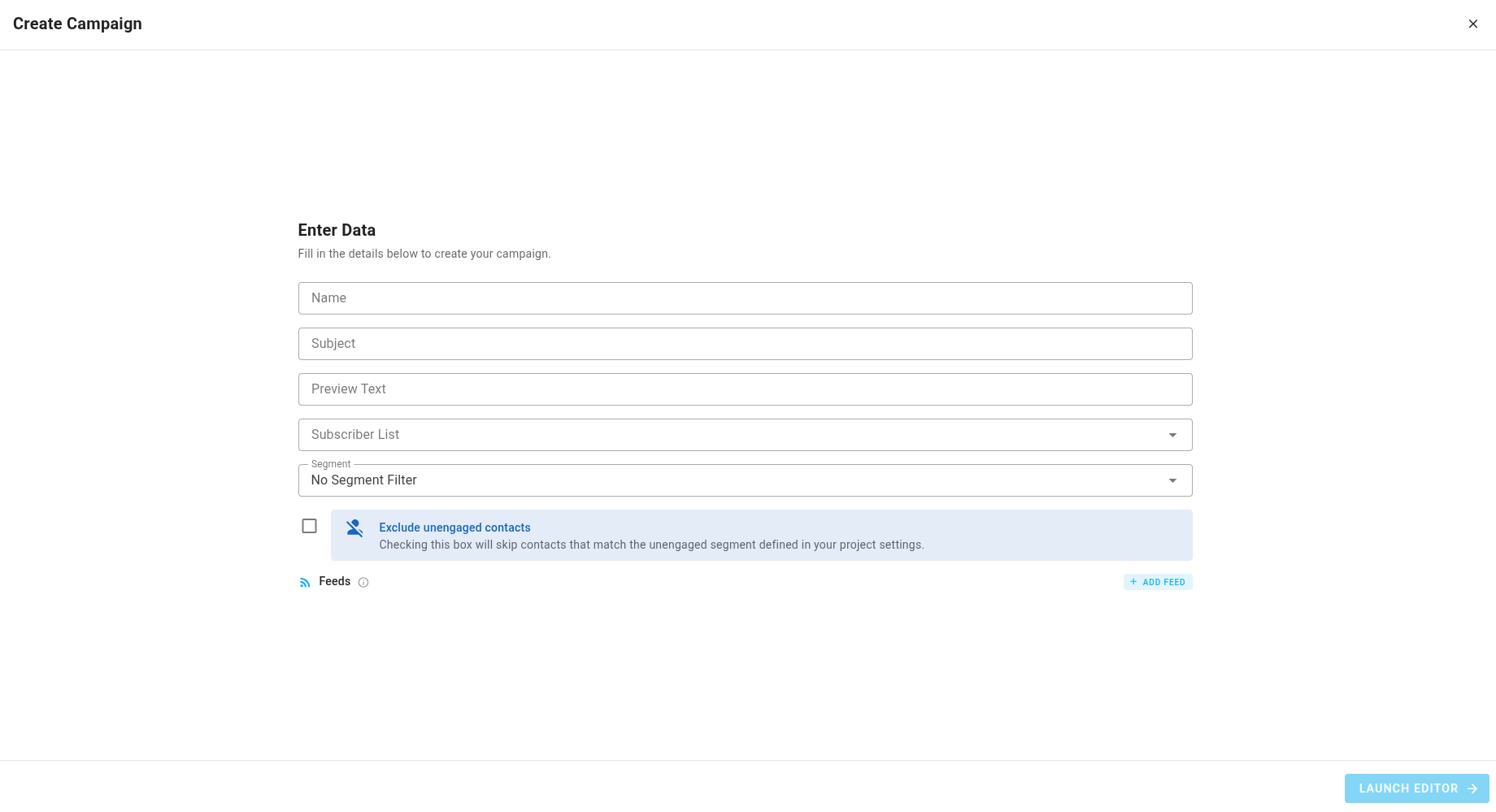A screenshot of a project's campaigns - create: enter data.