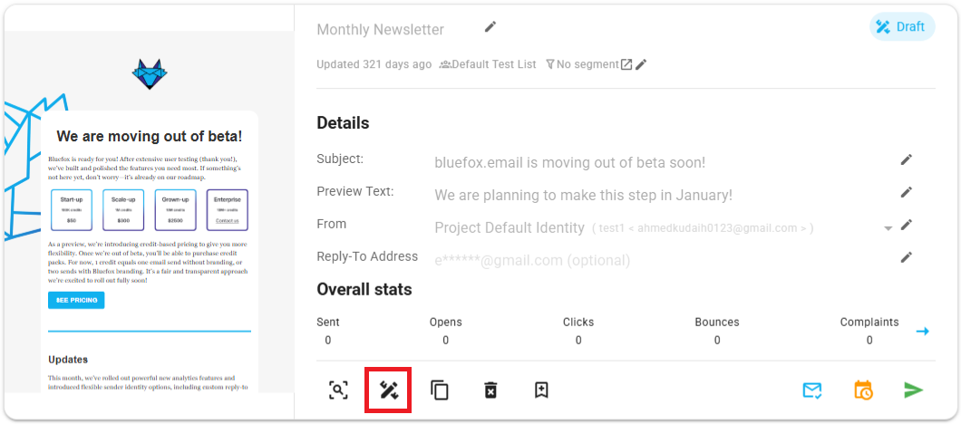 A screenshot of a campaign card, edit button highlighted.