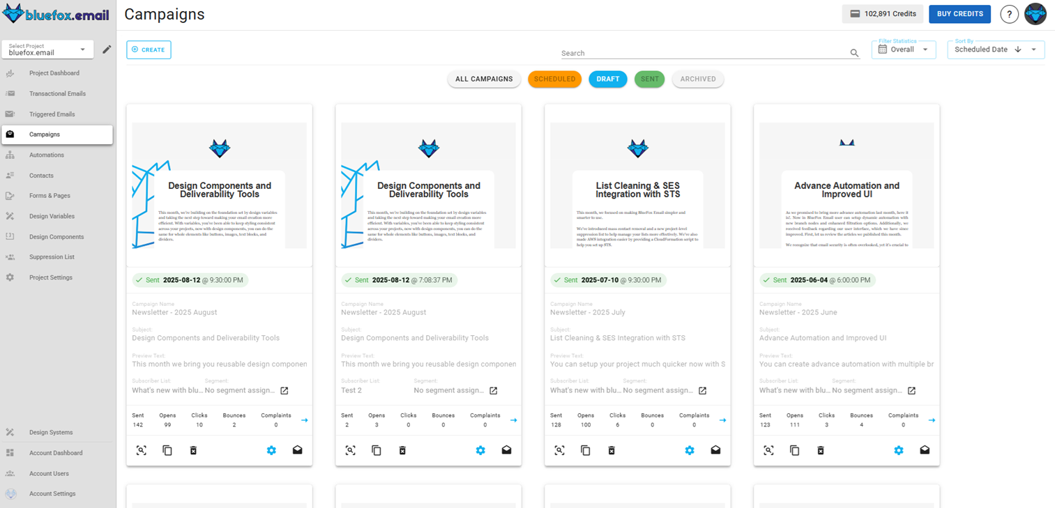 A screenshot of a project's campaigns.