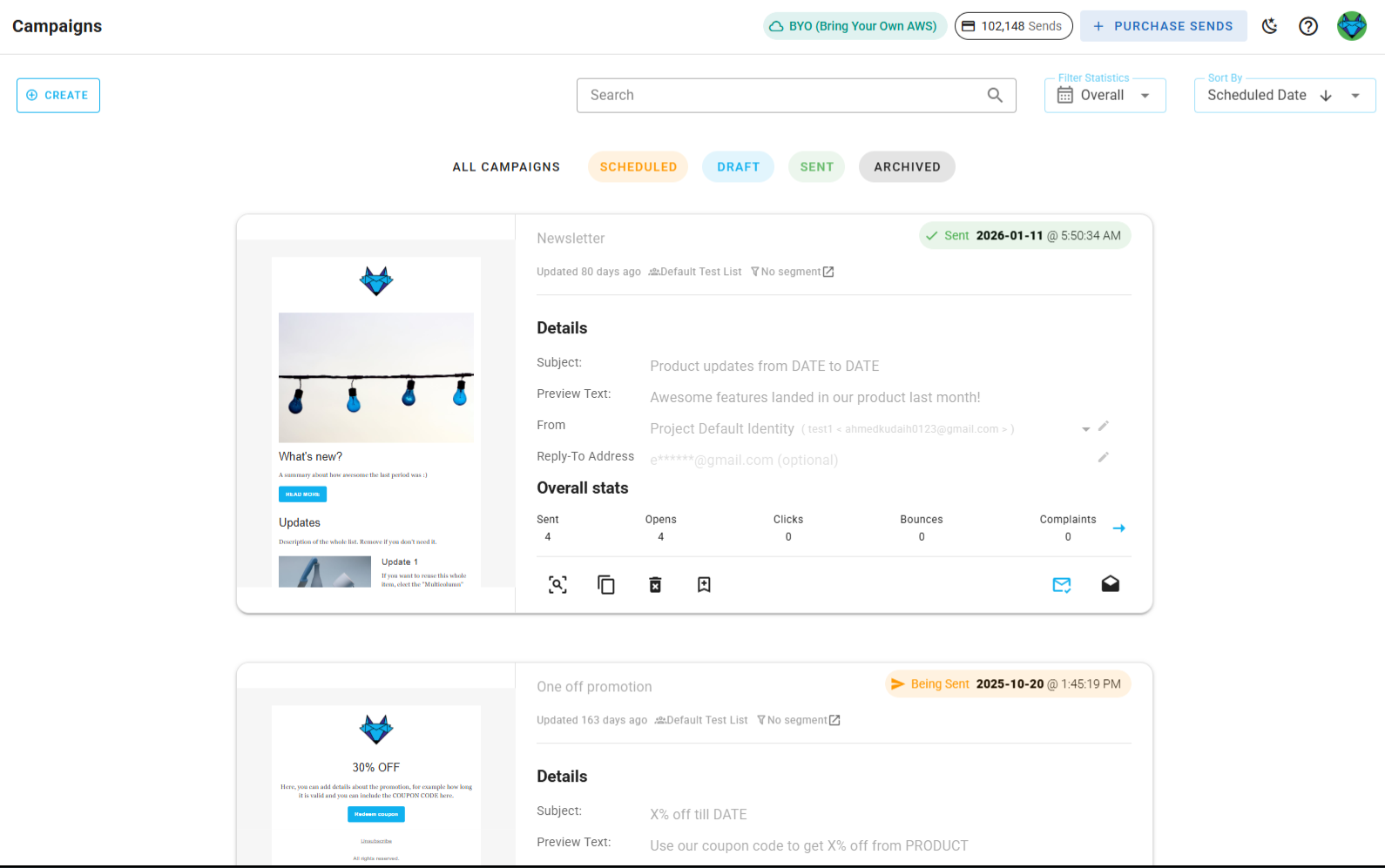A screenshot of a project's campaigns.