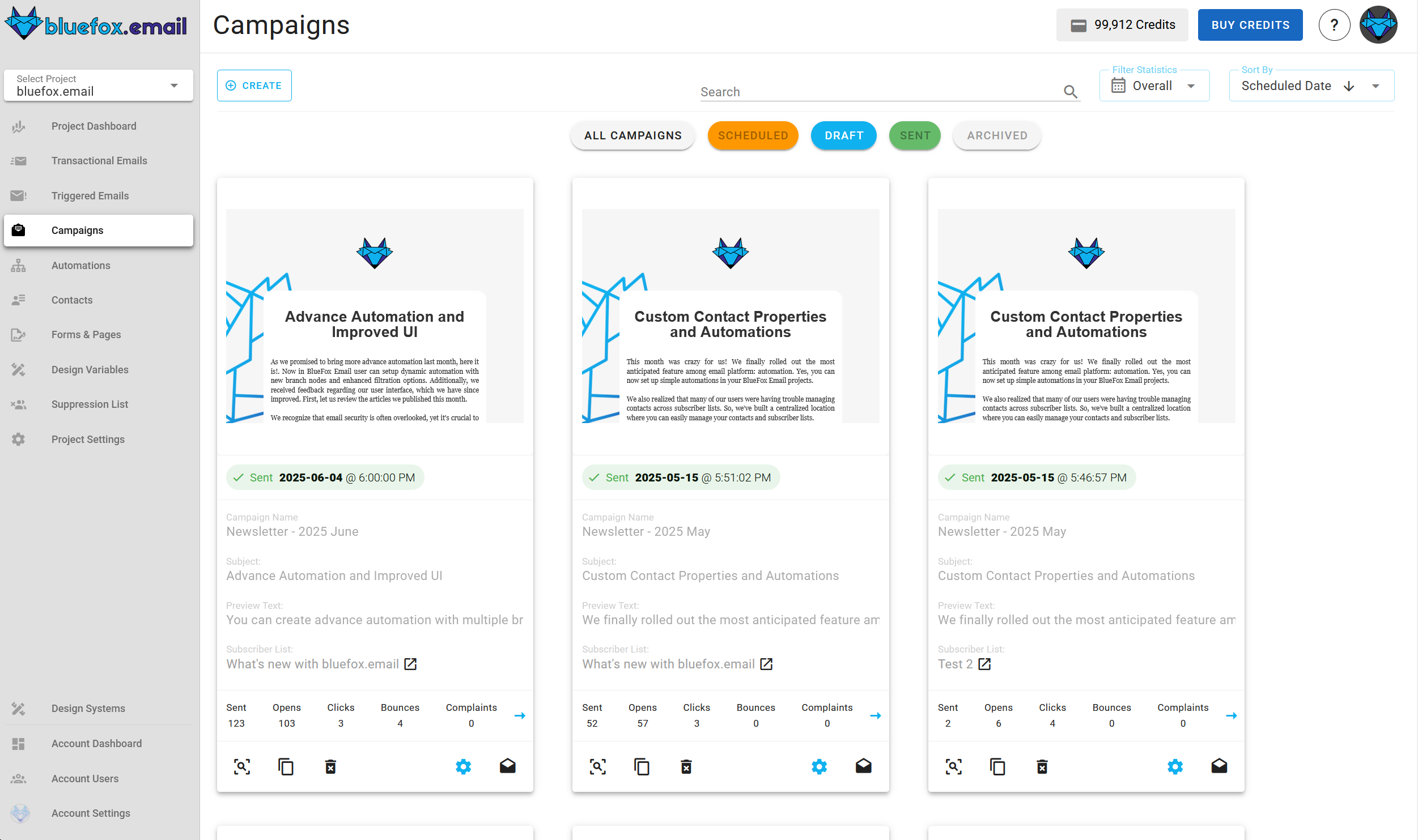 A screenshot of a project's campaigns.