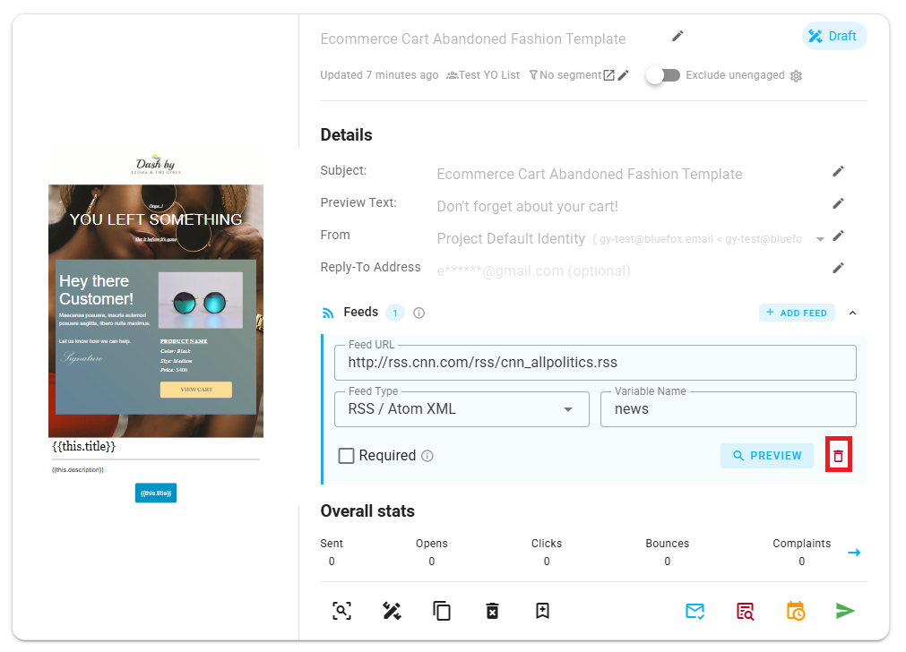 Placeholder: A screenshot of an existing feed expanded with edit and delete controls visible.