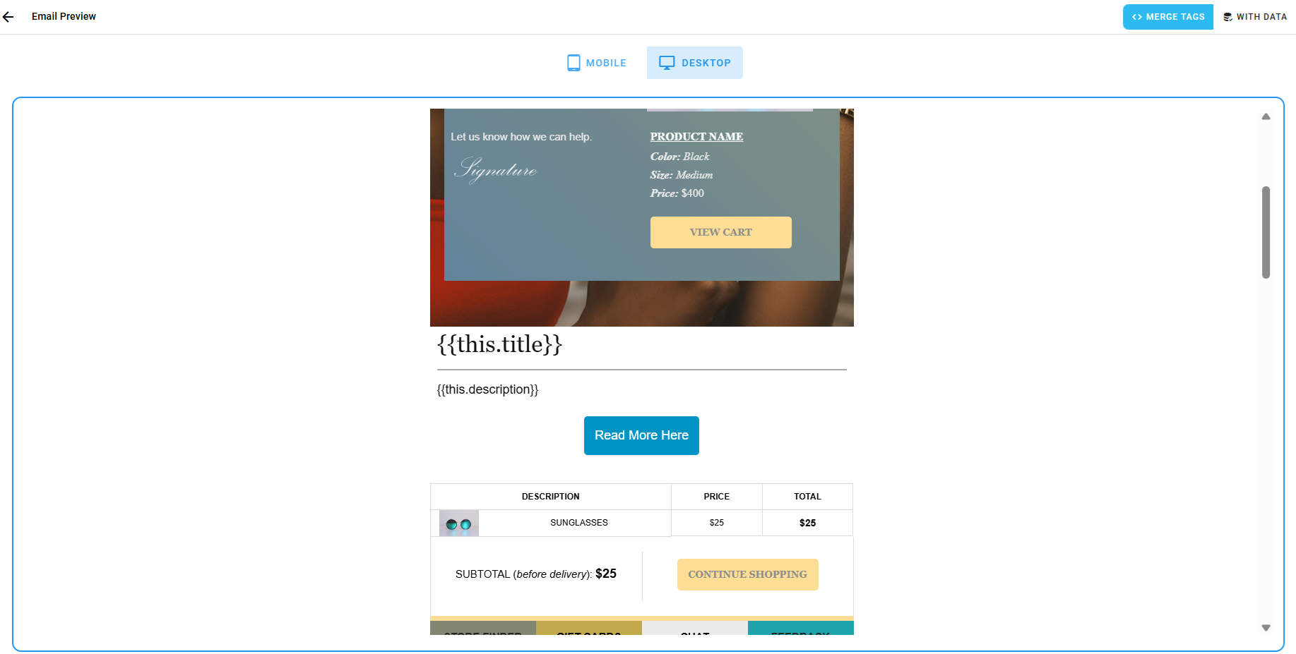 A screenshot of the editor's Preview with data view showing the loop rendered with real feed items.