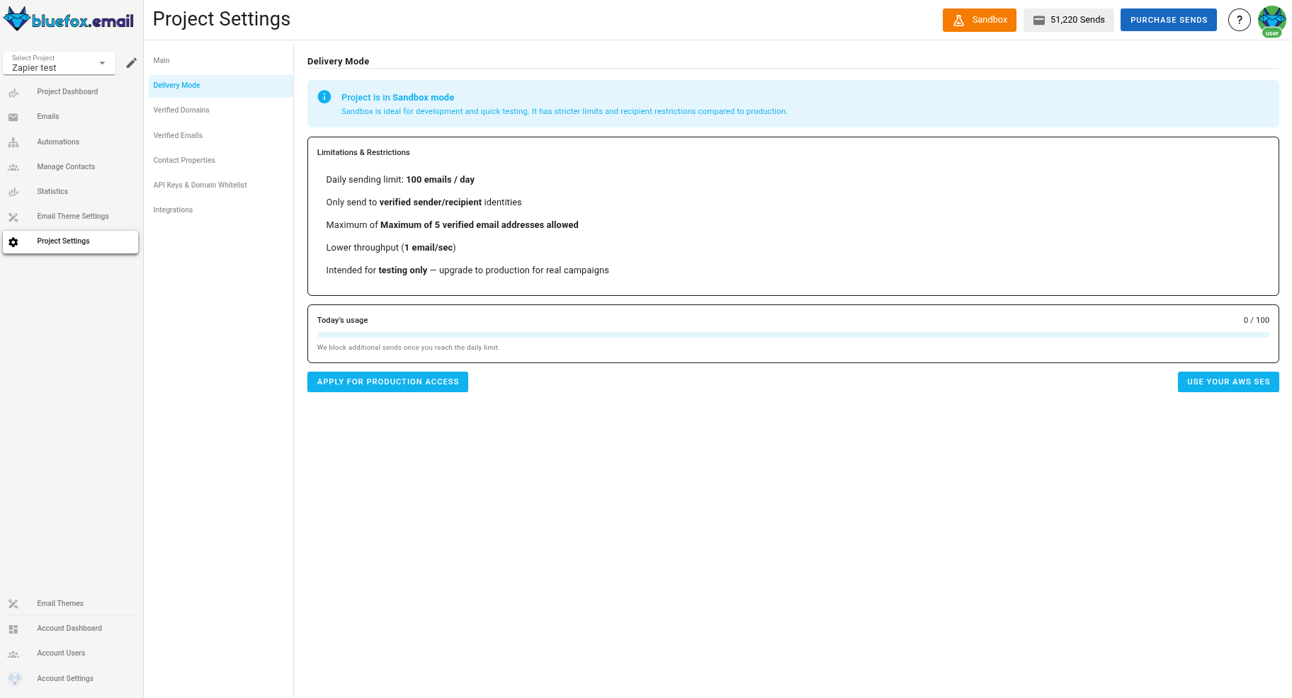 A screenshot of the project delivery mode settings.