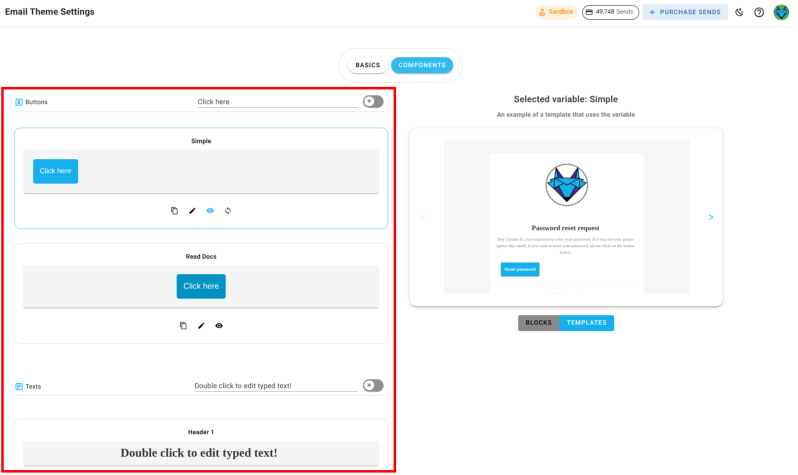 A screenshot of a project's design system components section.