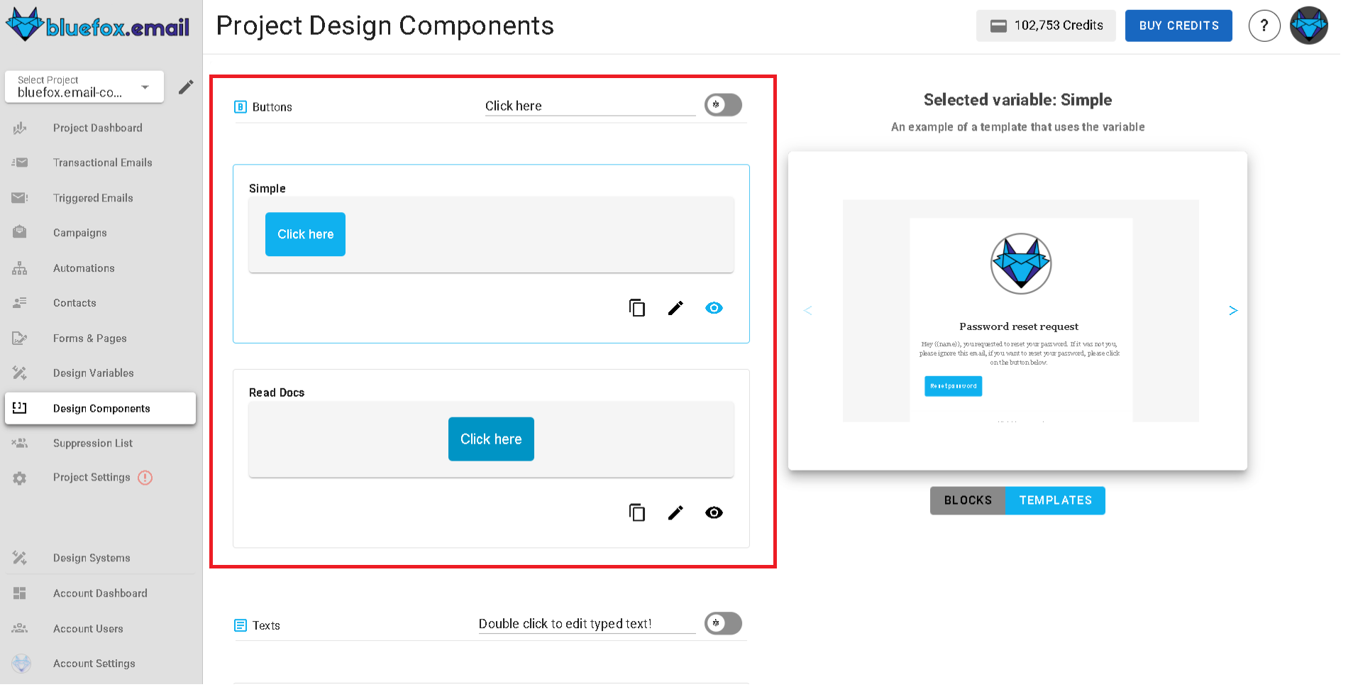 A screenshot of a project's design system components section.