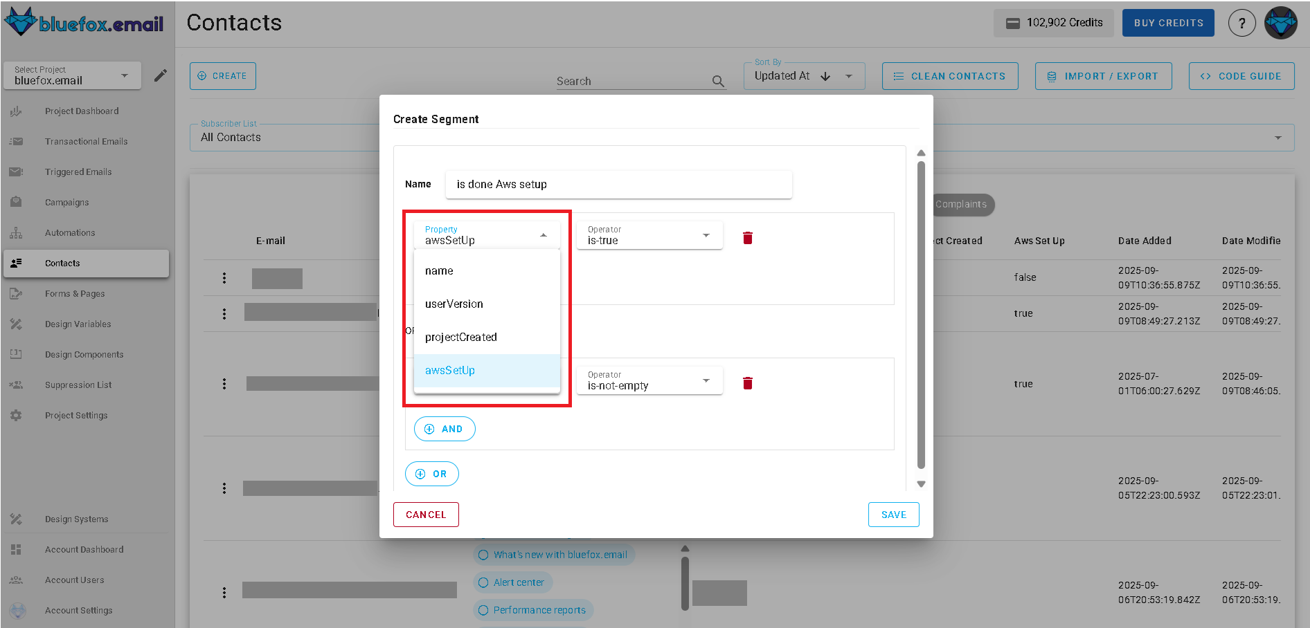 Screenshot of contact properties