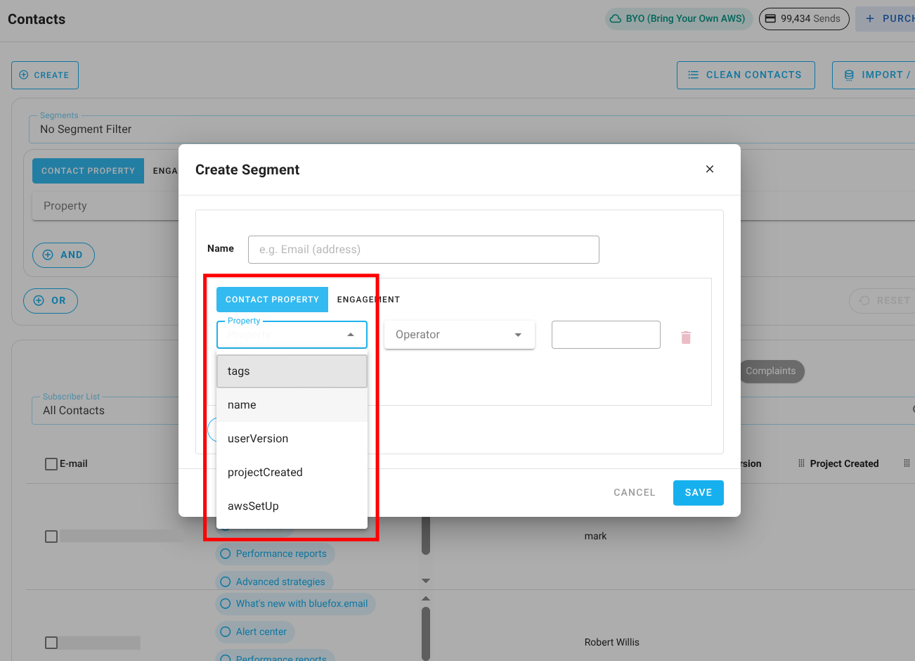 Screenshot of contact properties