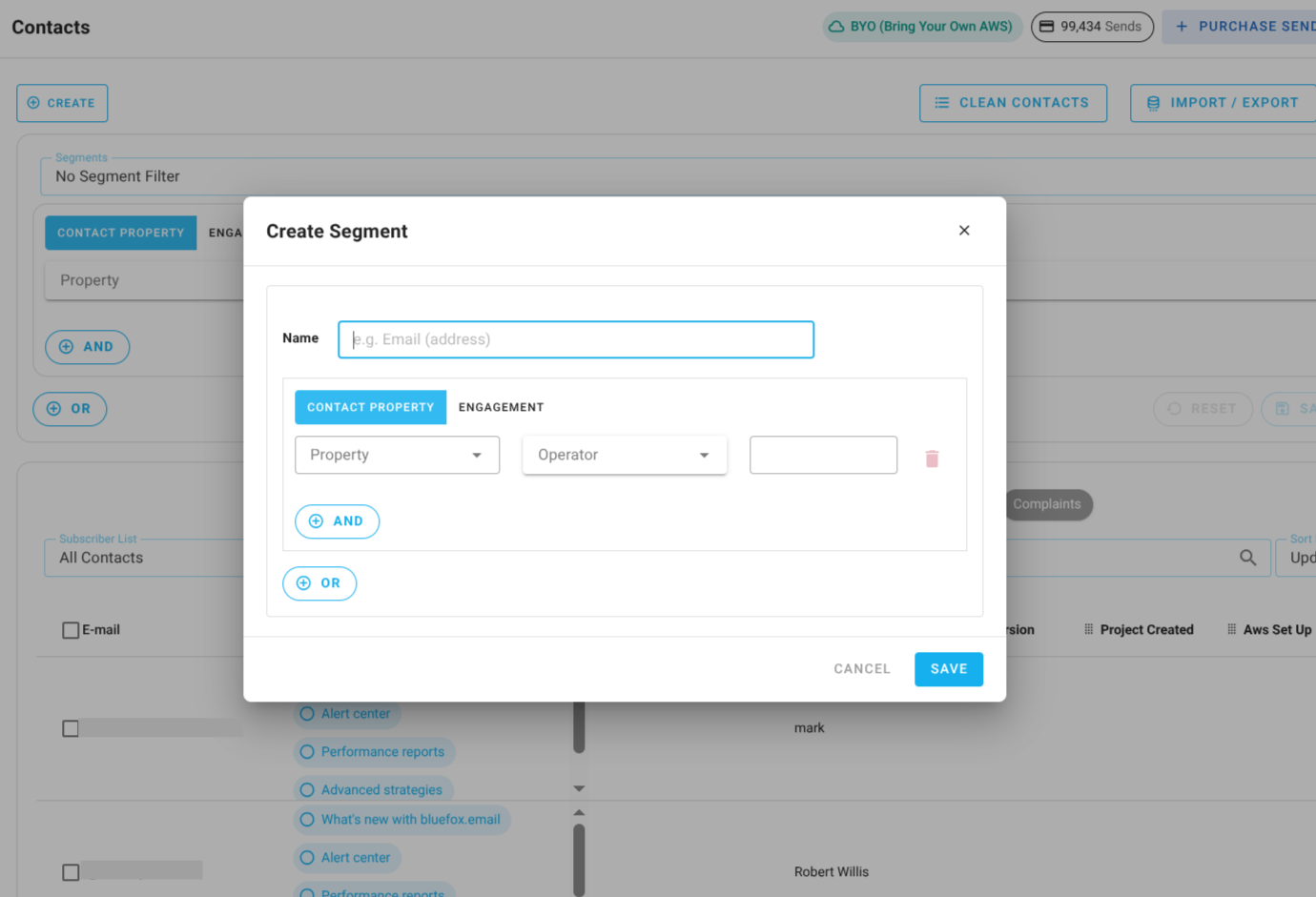 Screenshot of the segment creation form