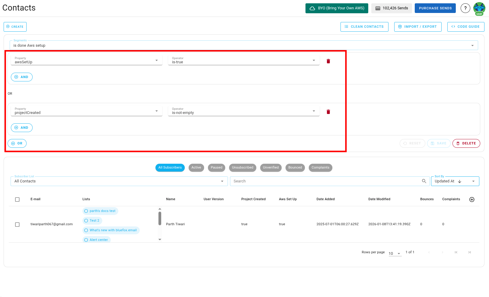 Screenshot of segment edit view
