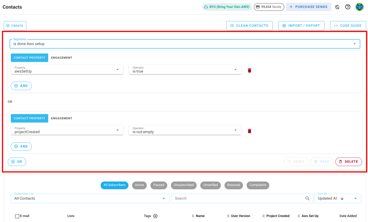Screenshot of segment edit view