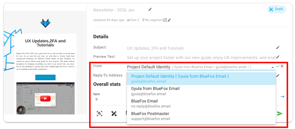 Sender Identity Selection