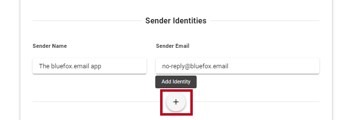 A screenshot of add Identity Button