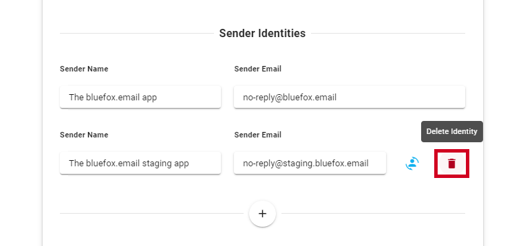 A screenshot of a project settings AWS credentials delete Identity Icon