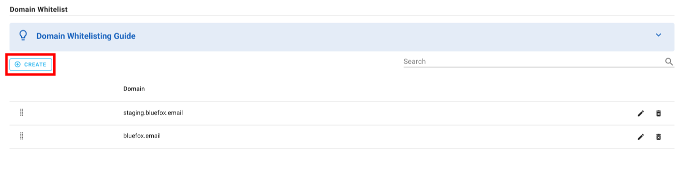 A screenshot of a project settings domain whitelist section add domain.