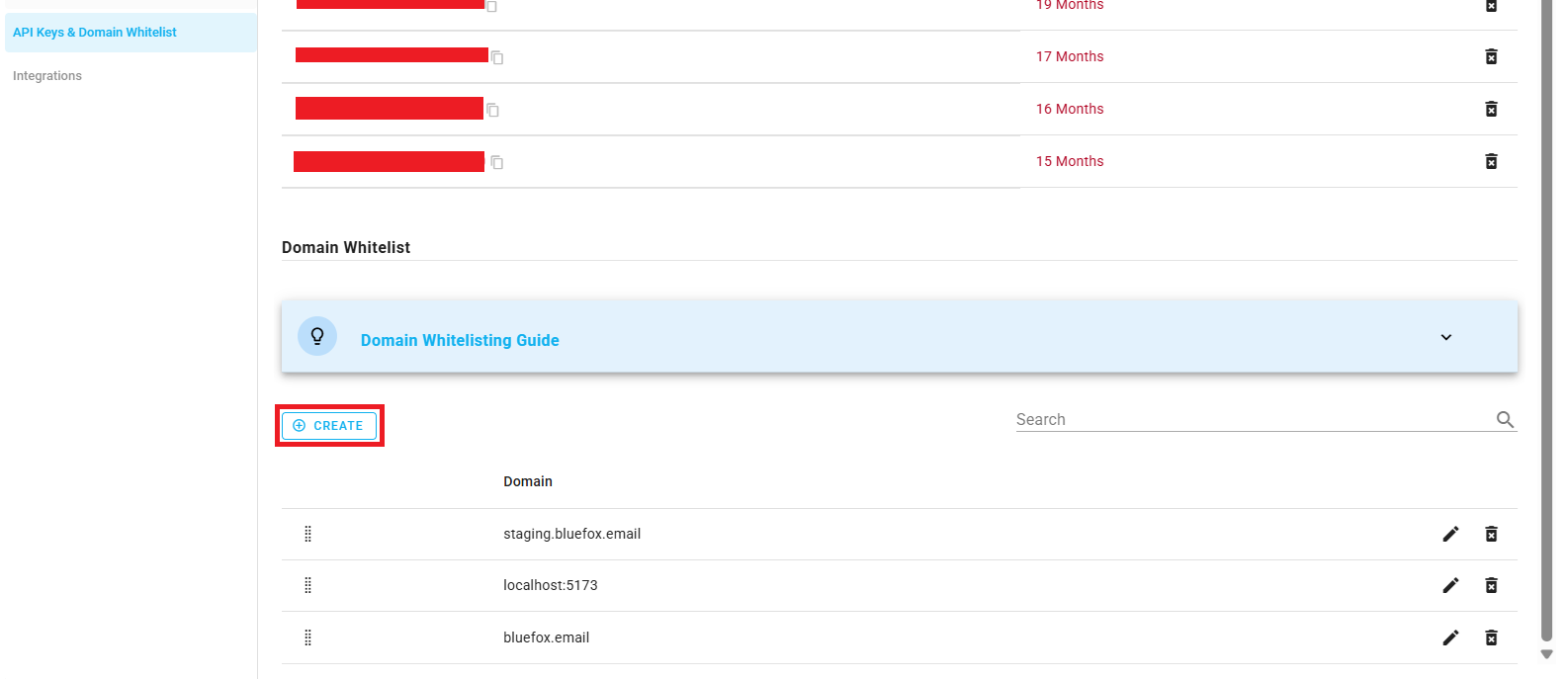 A screenshot of a project settings domain whitelist section add domain.